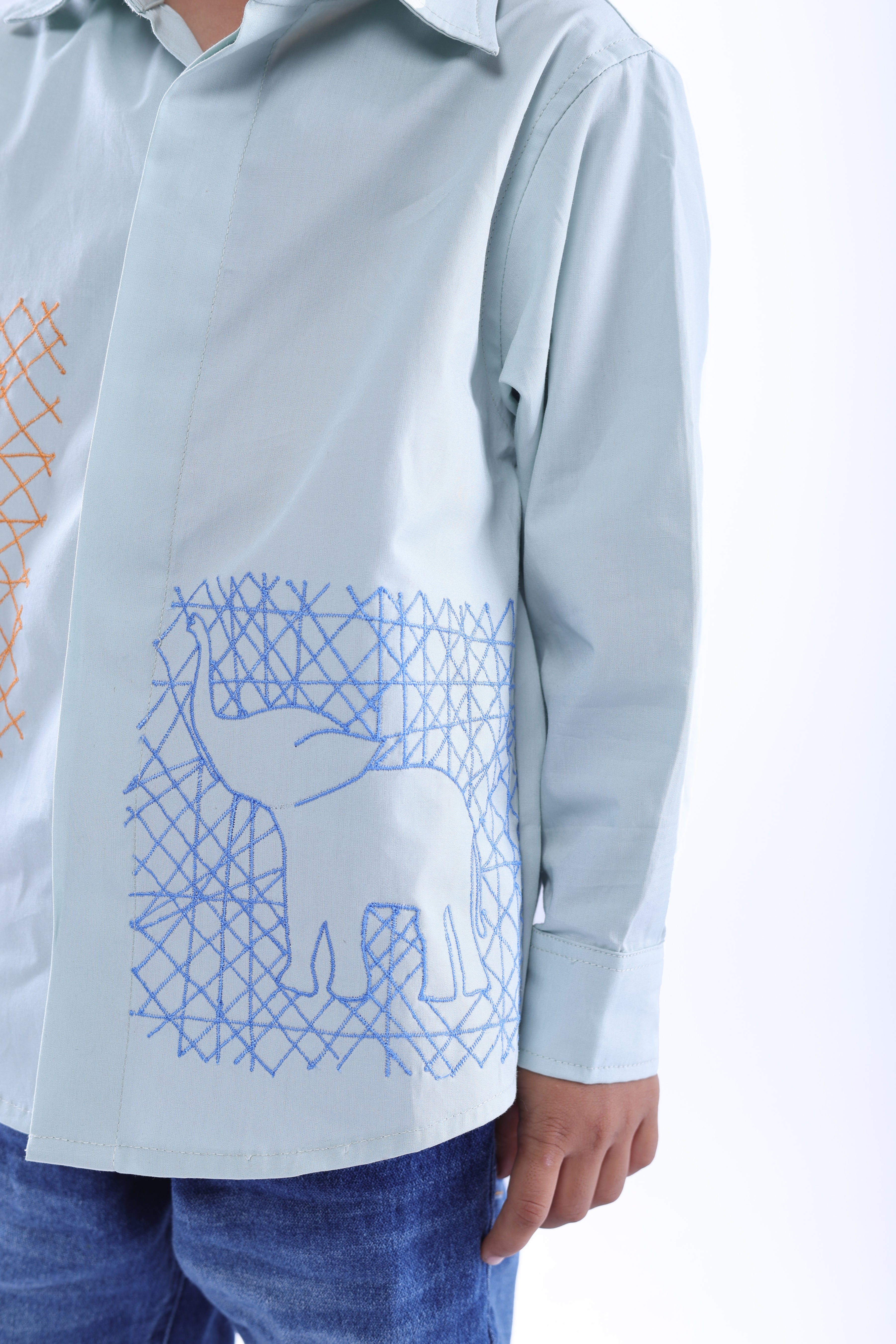 Animal Embroidered Blue Shirt