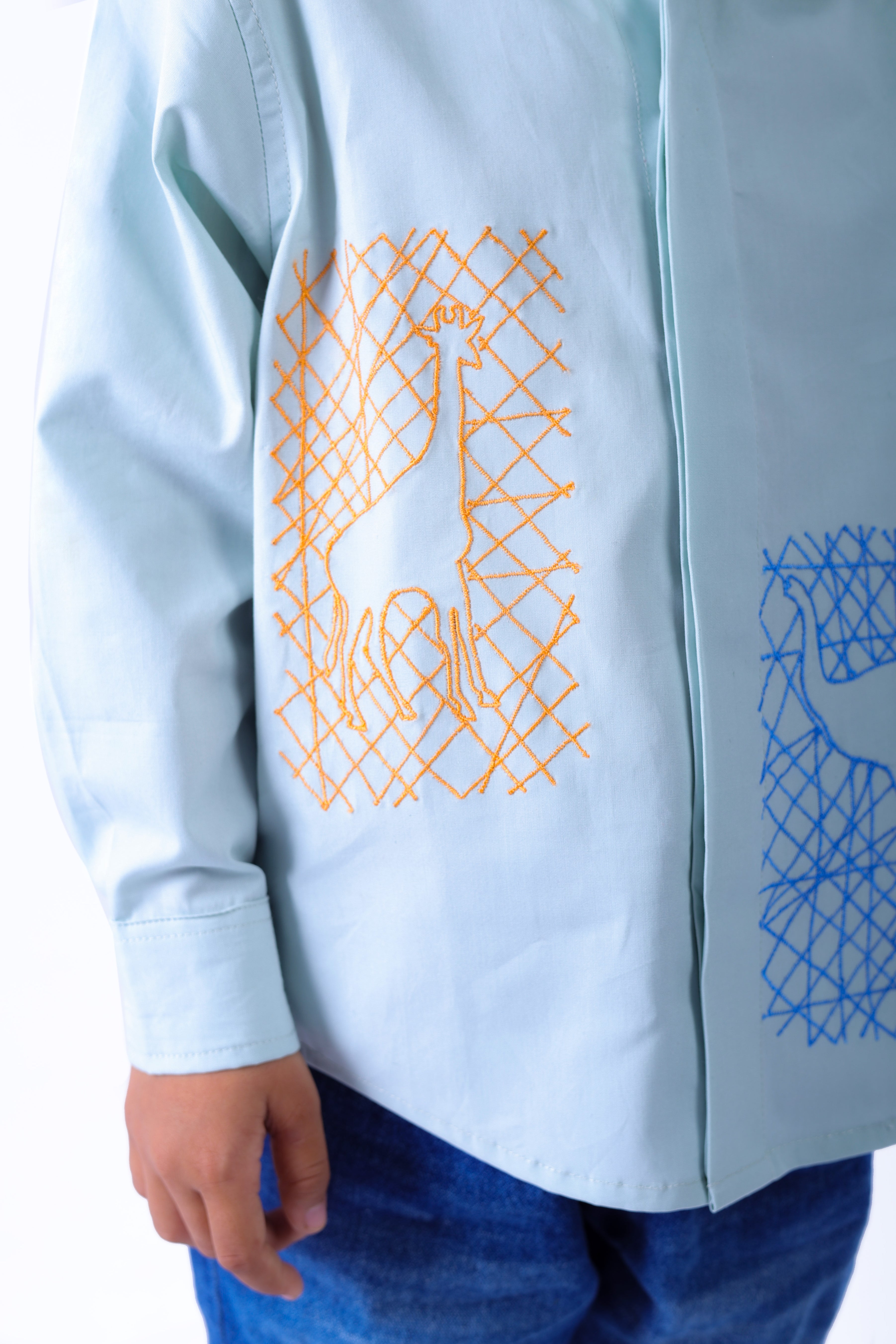 Animal Embroidered Blue Shirt