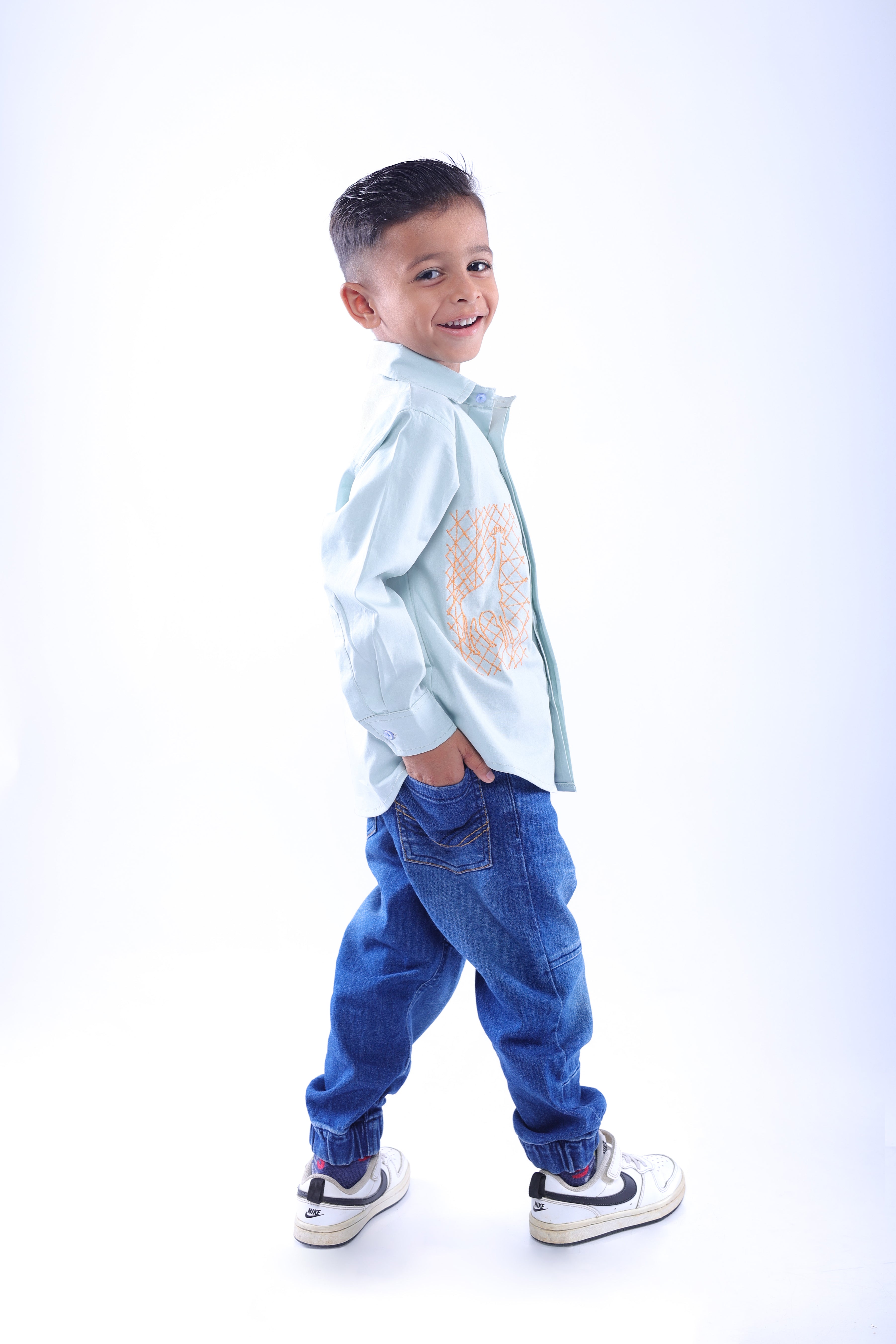 Animal Embroidered Blue Shirt