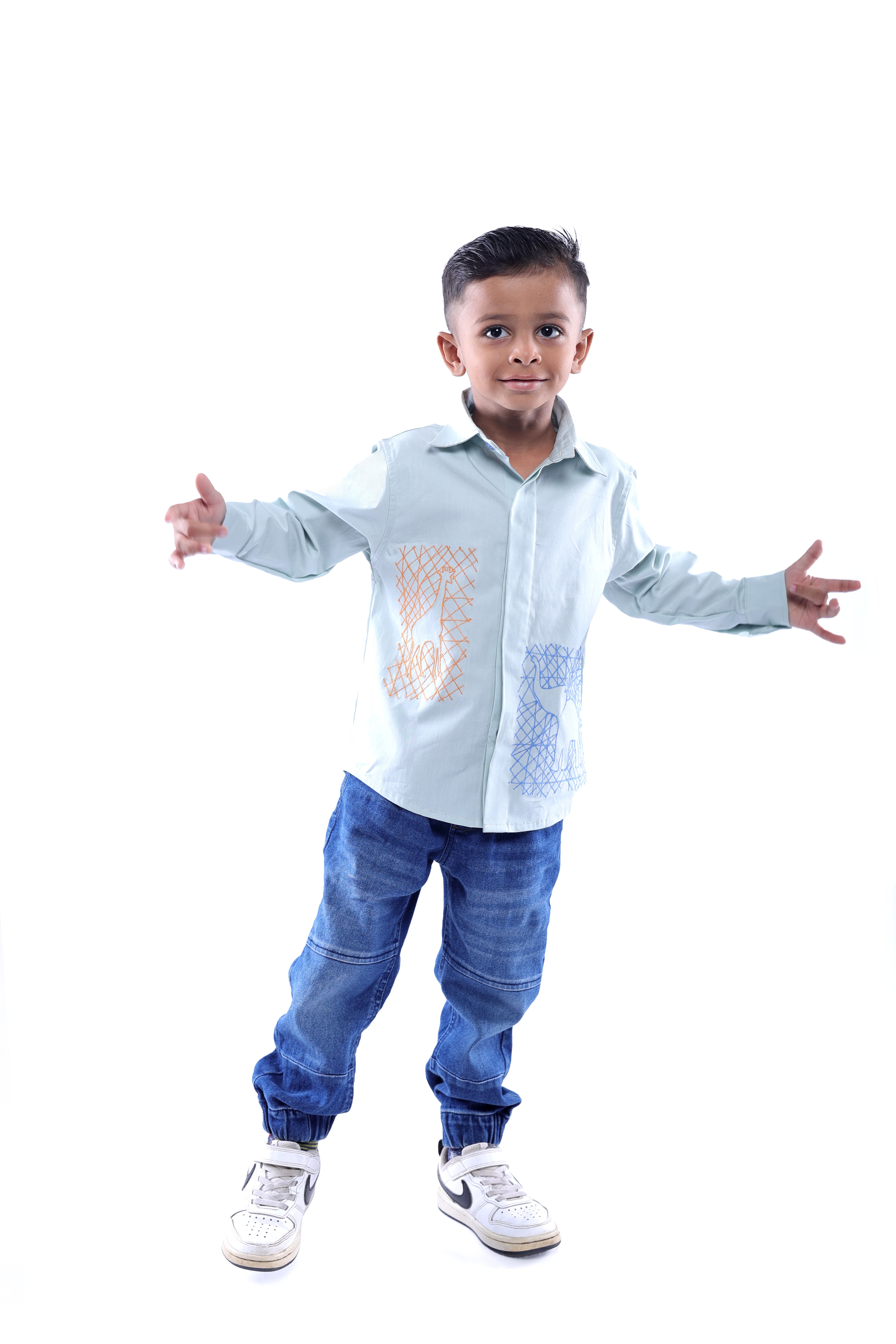 Animal Embroidered Blue Shirt