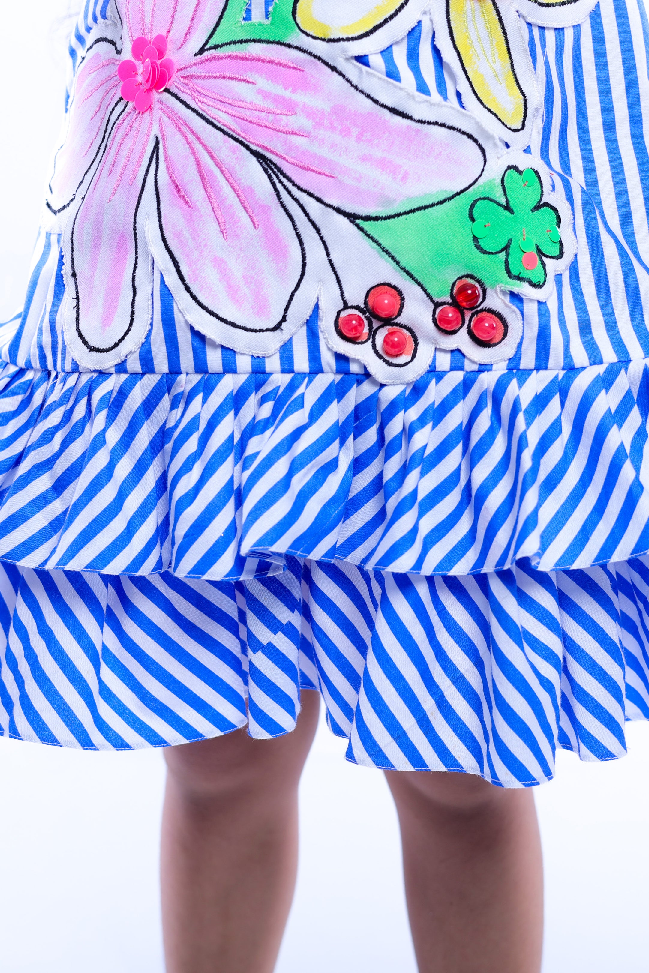 Stripe Dress with Canvas Flowers