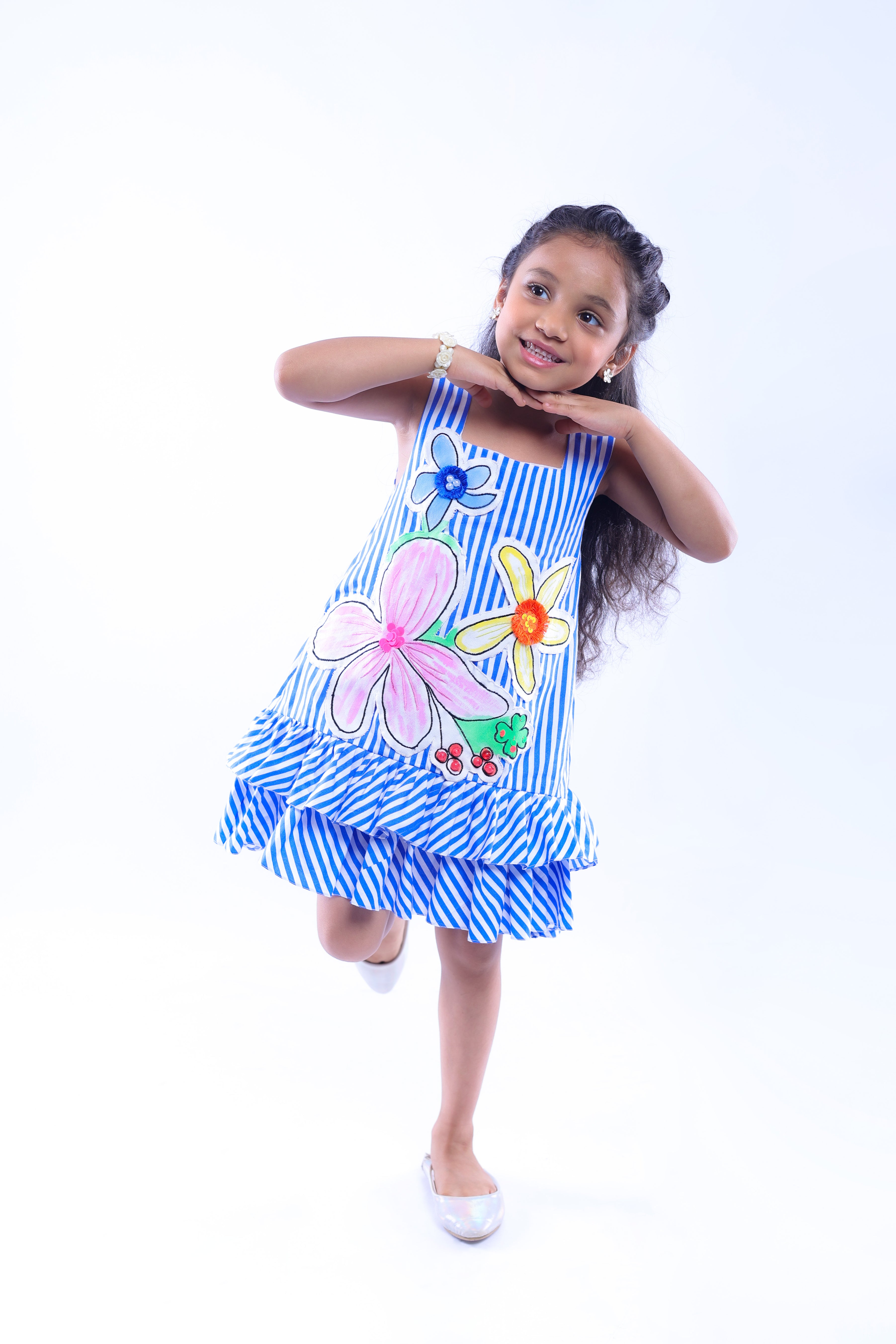 Stripe Dress with Canvas Flowers