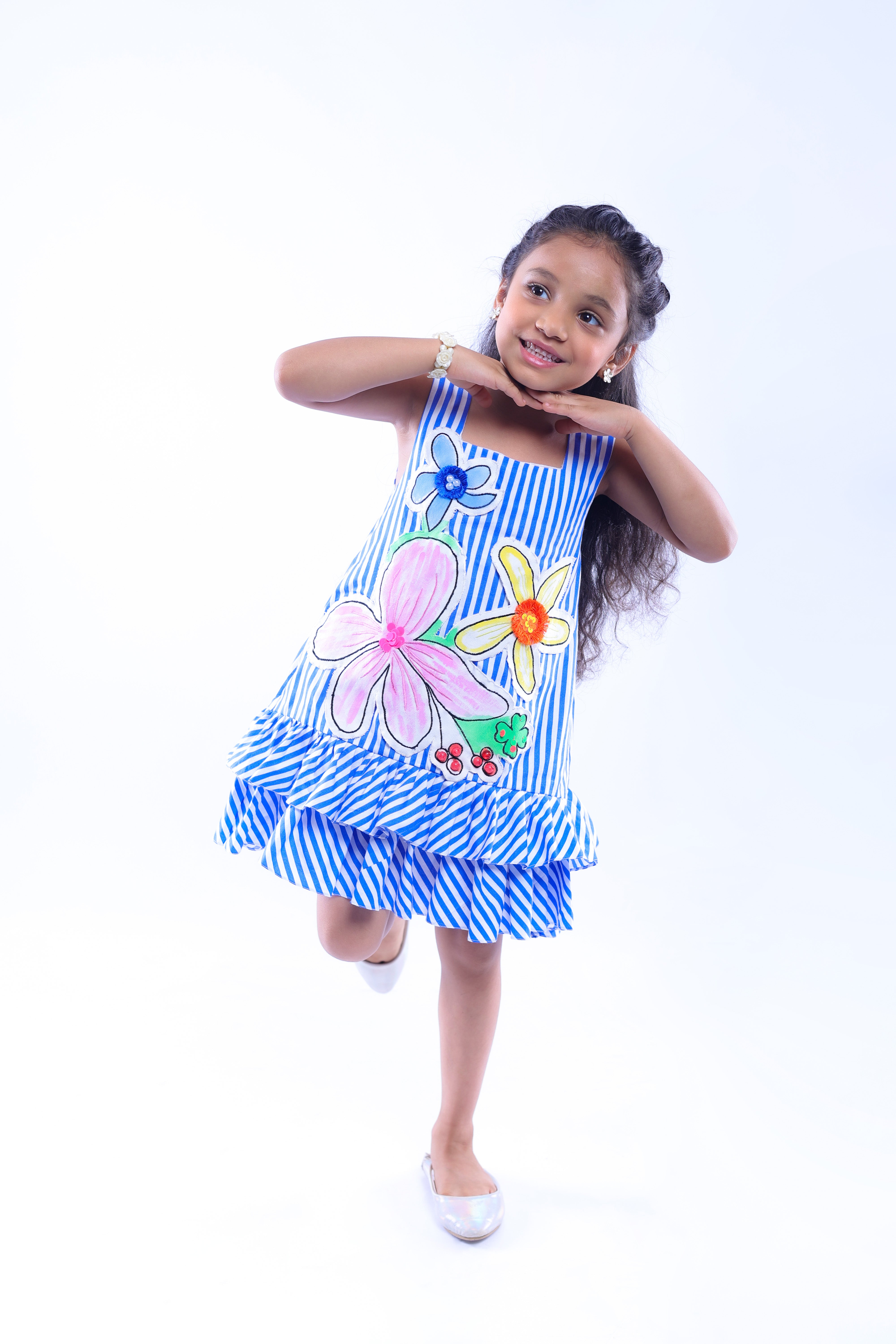 Stripe Dress with Canvas Flowers