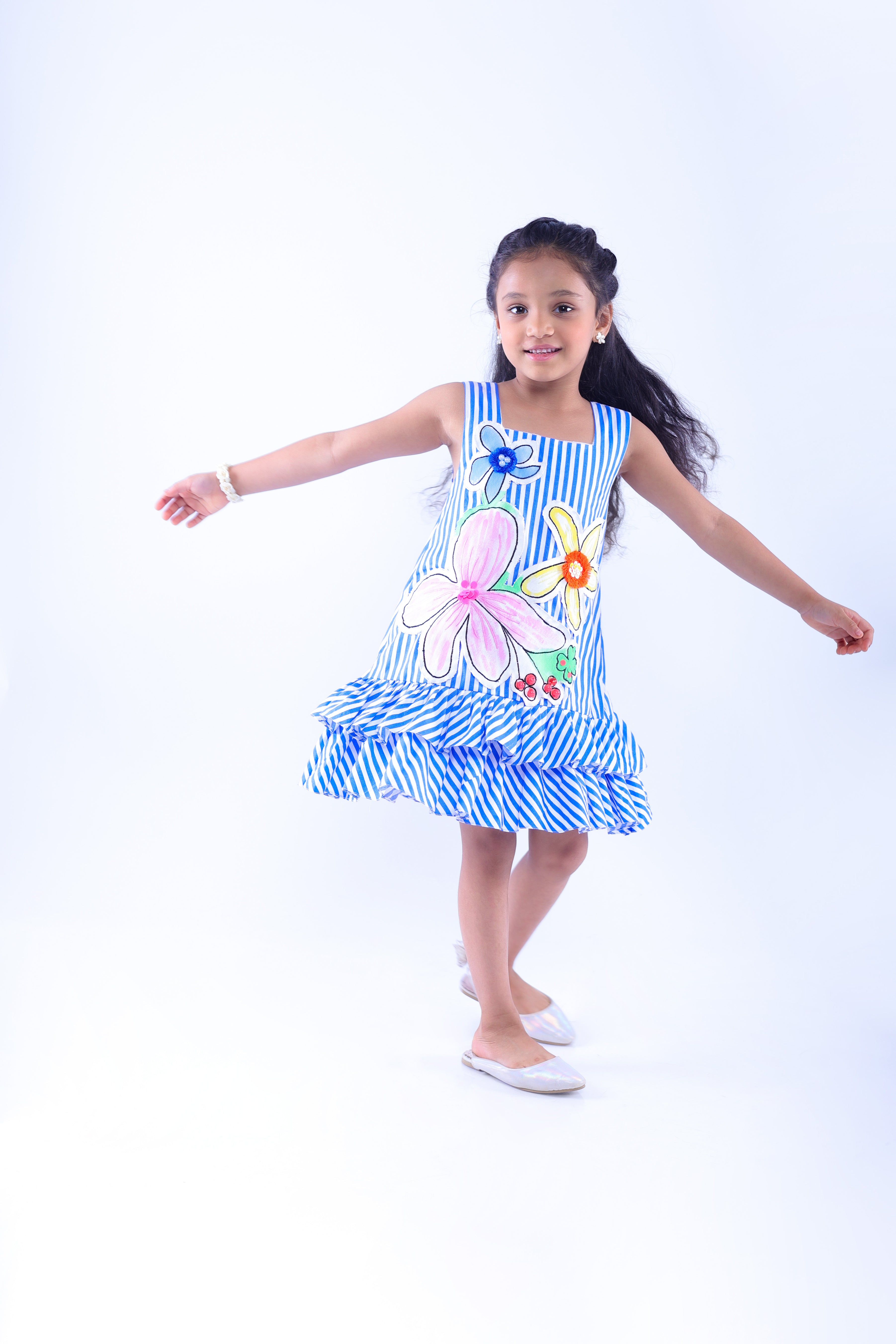 Stripe Dress with Canvas Flowers