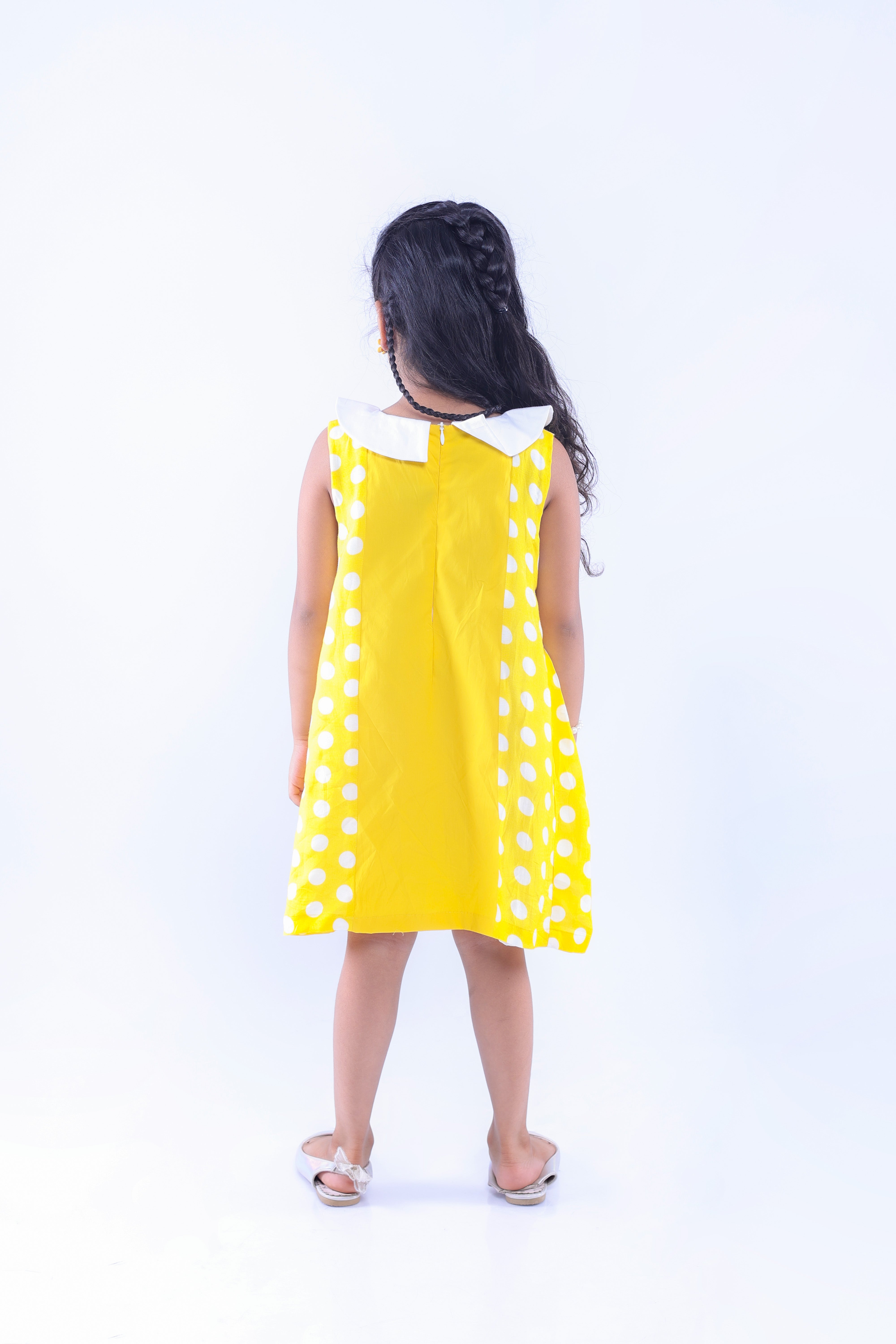 Yellow Dress with Embroidered Woodpecker