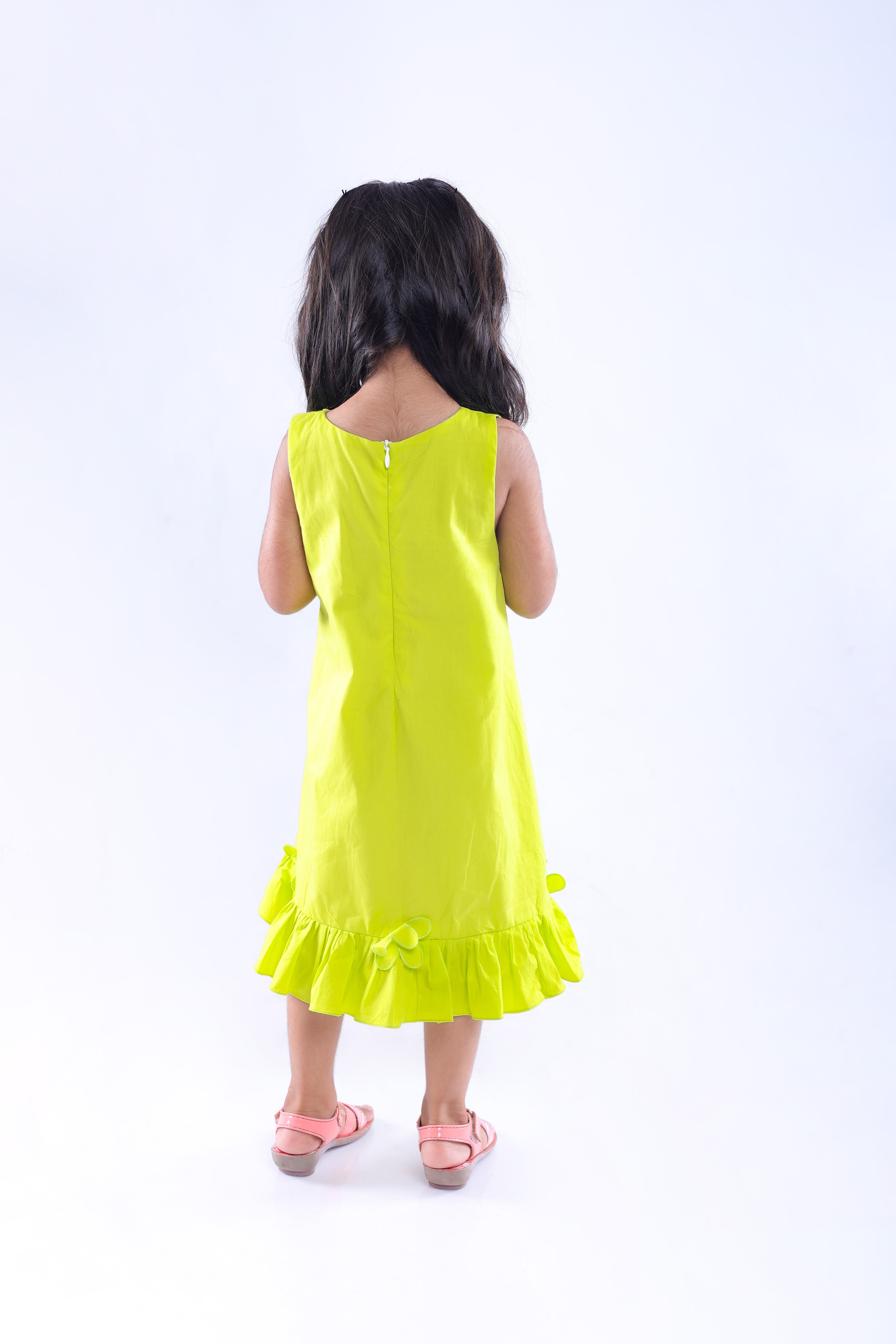 Lime Dress with Cutwork Flower Embroidery