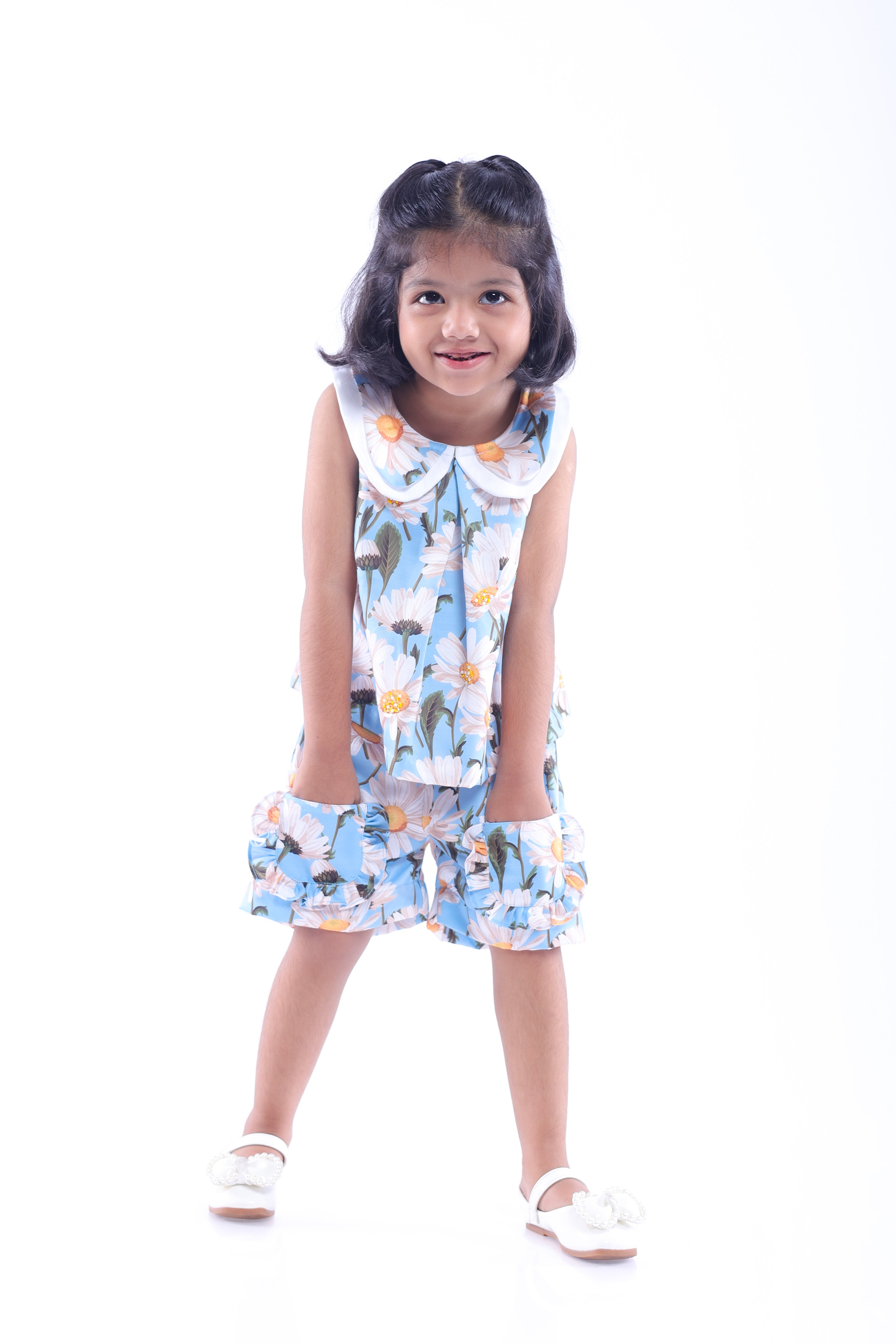 Blue and White Daisy Top and Shorts