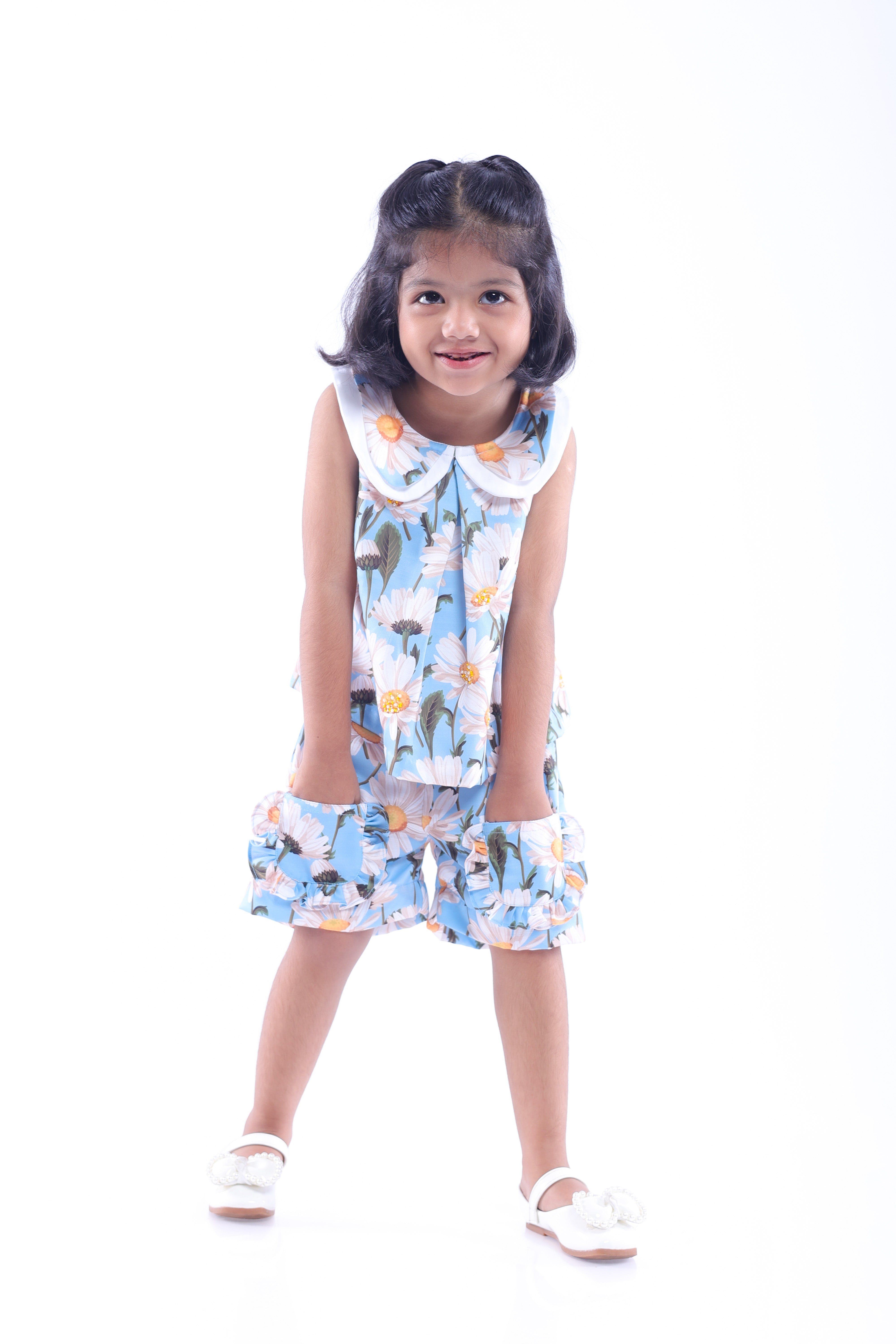 Blue and White Daisy Top and Shorts