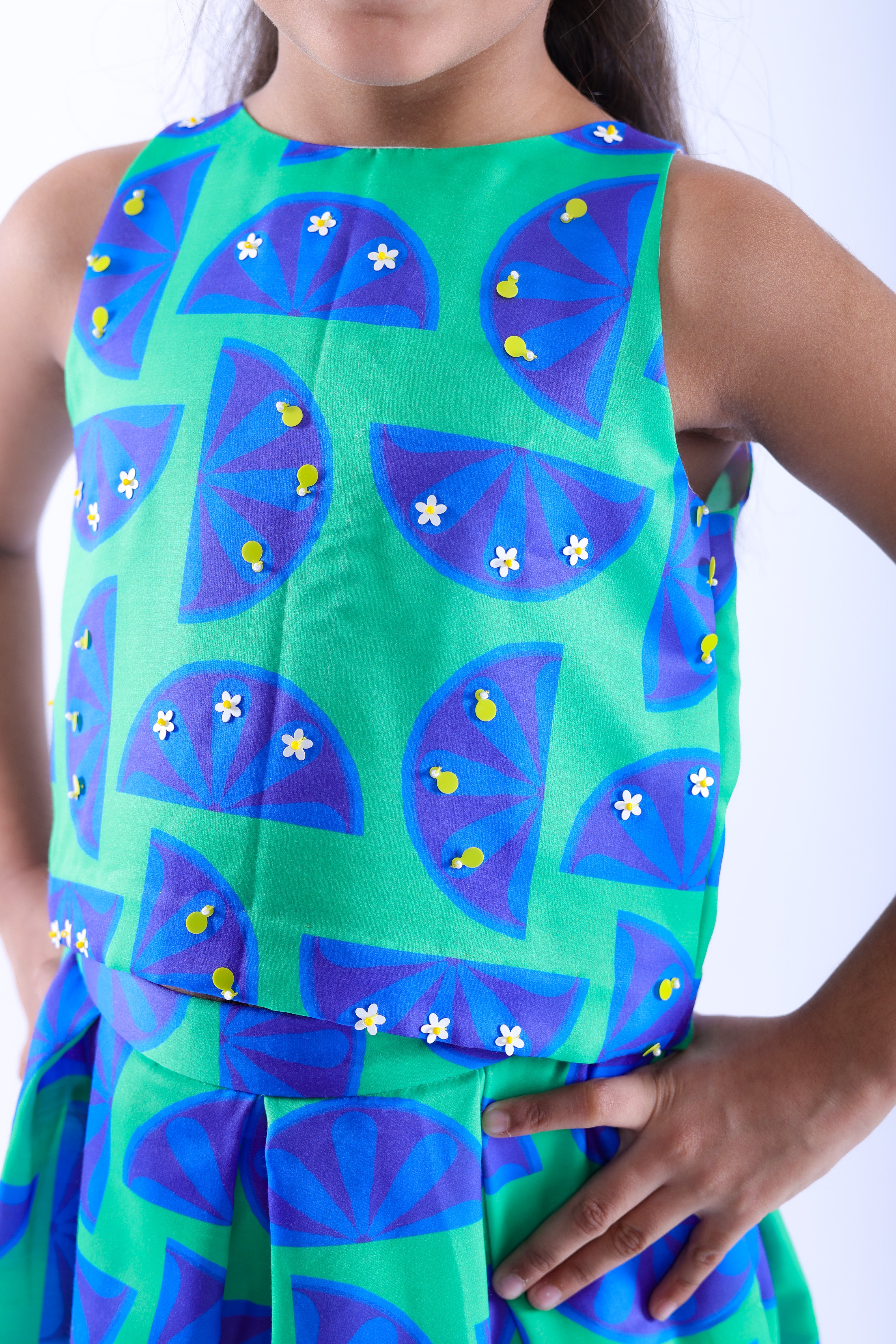 Blue and Green Lemon Top and Skirt