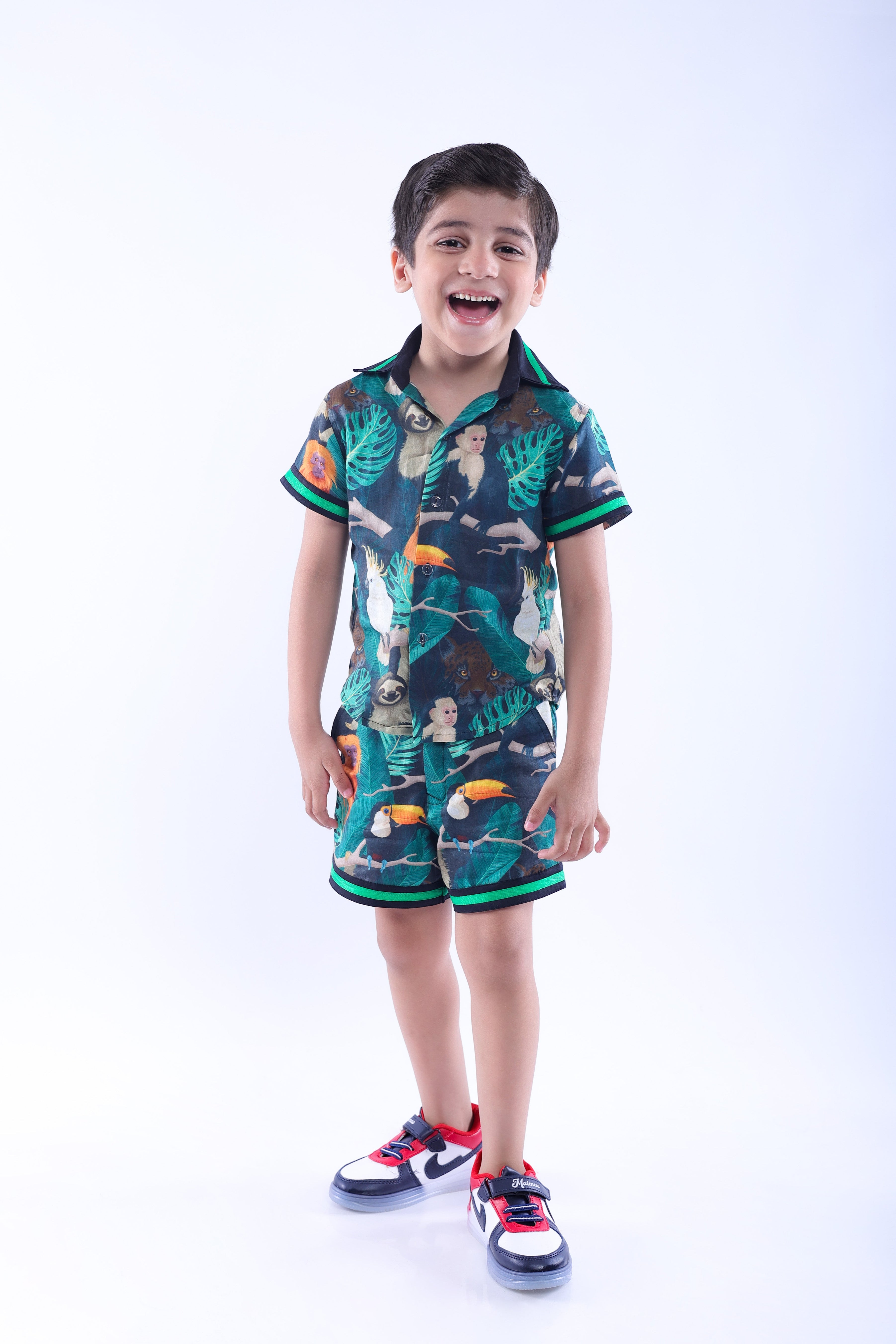 Twinning Set in Green Tropical Print