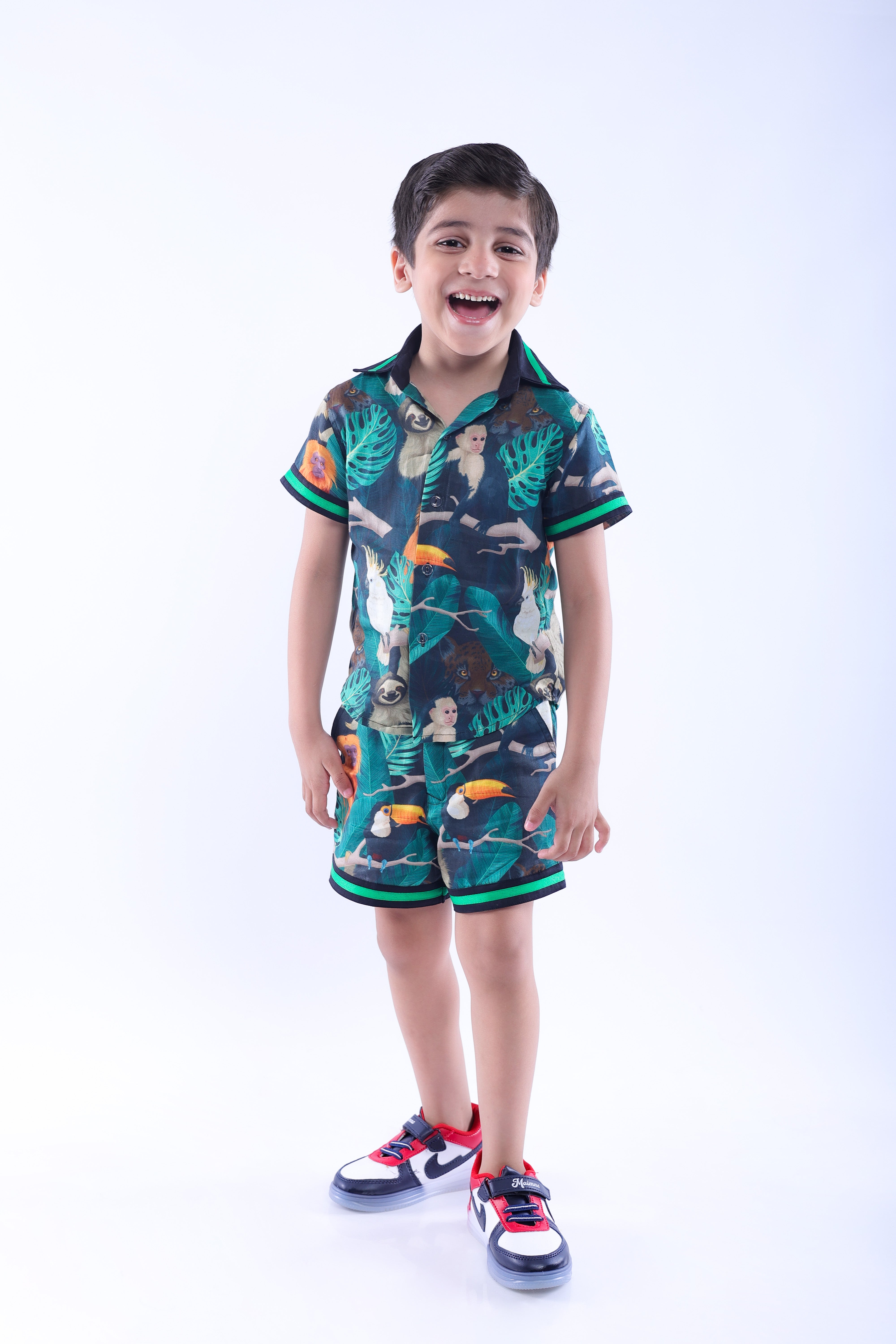 Twinning Set in Green Tropical Print