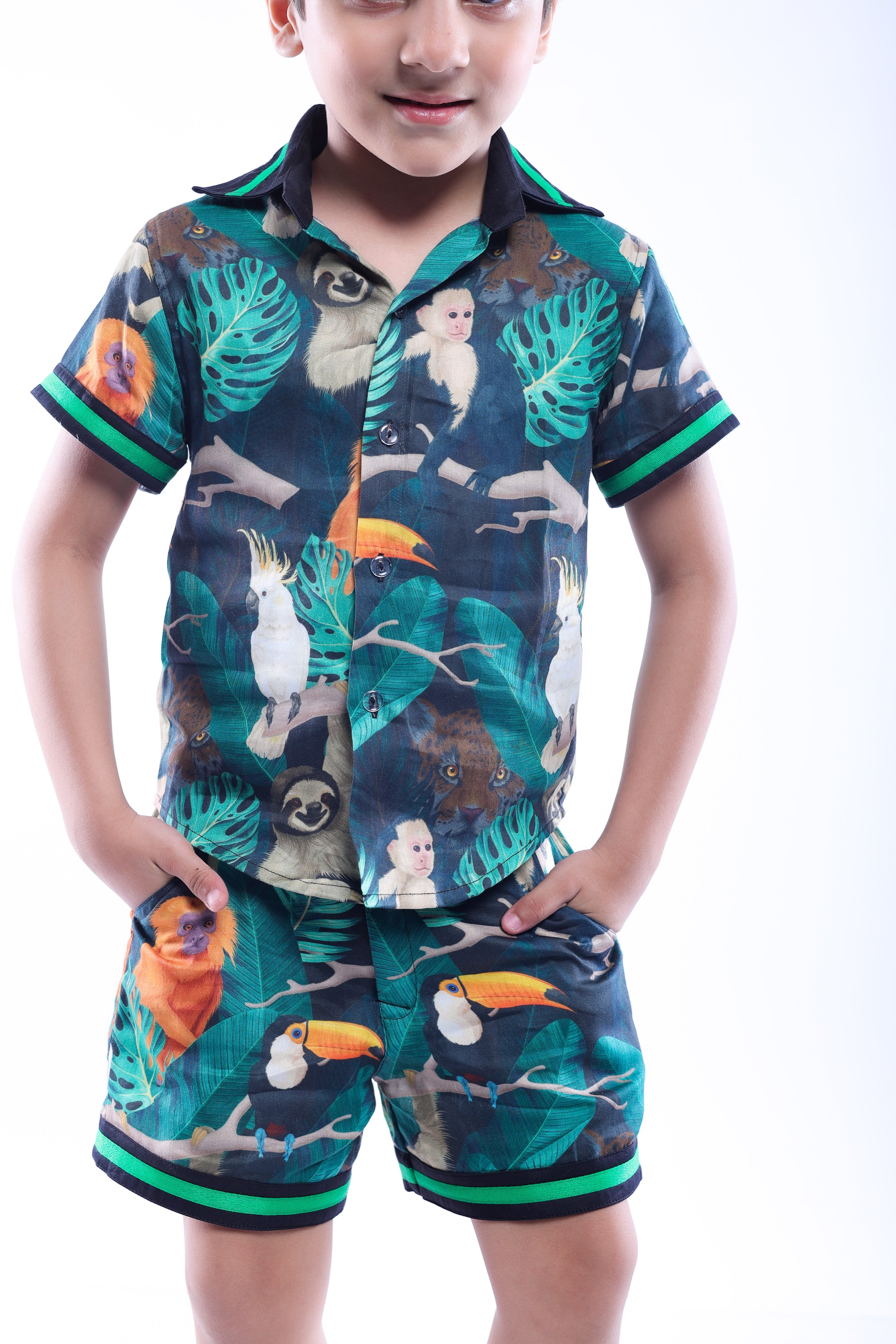 Twinning Set in Green Tropical Print