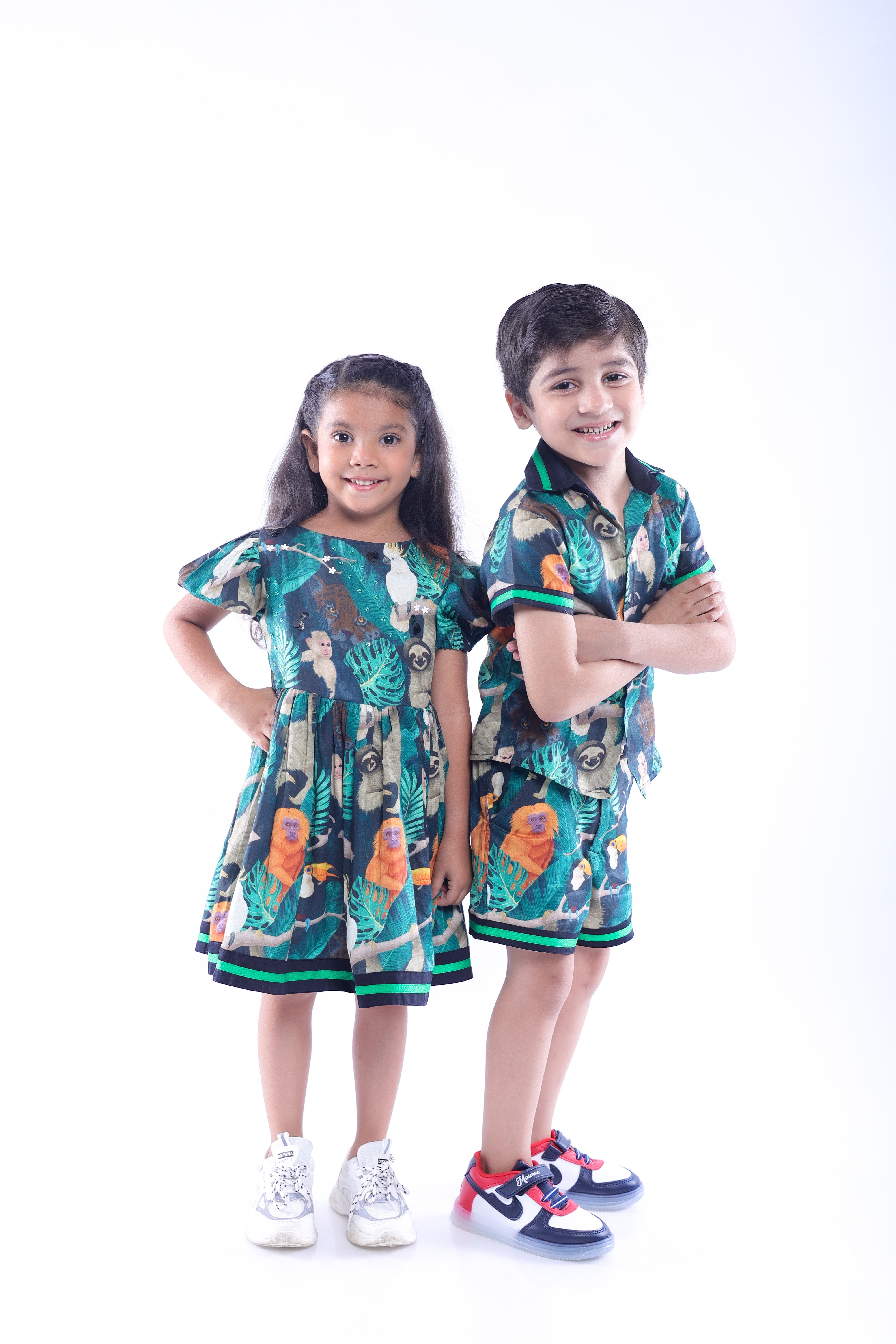 Twinning Set in Green Tropical Print