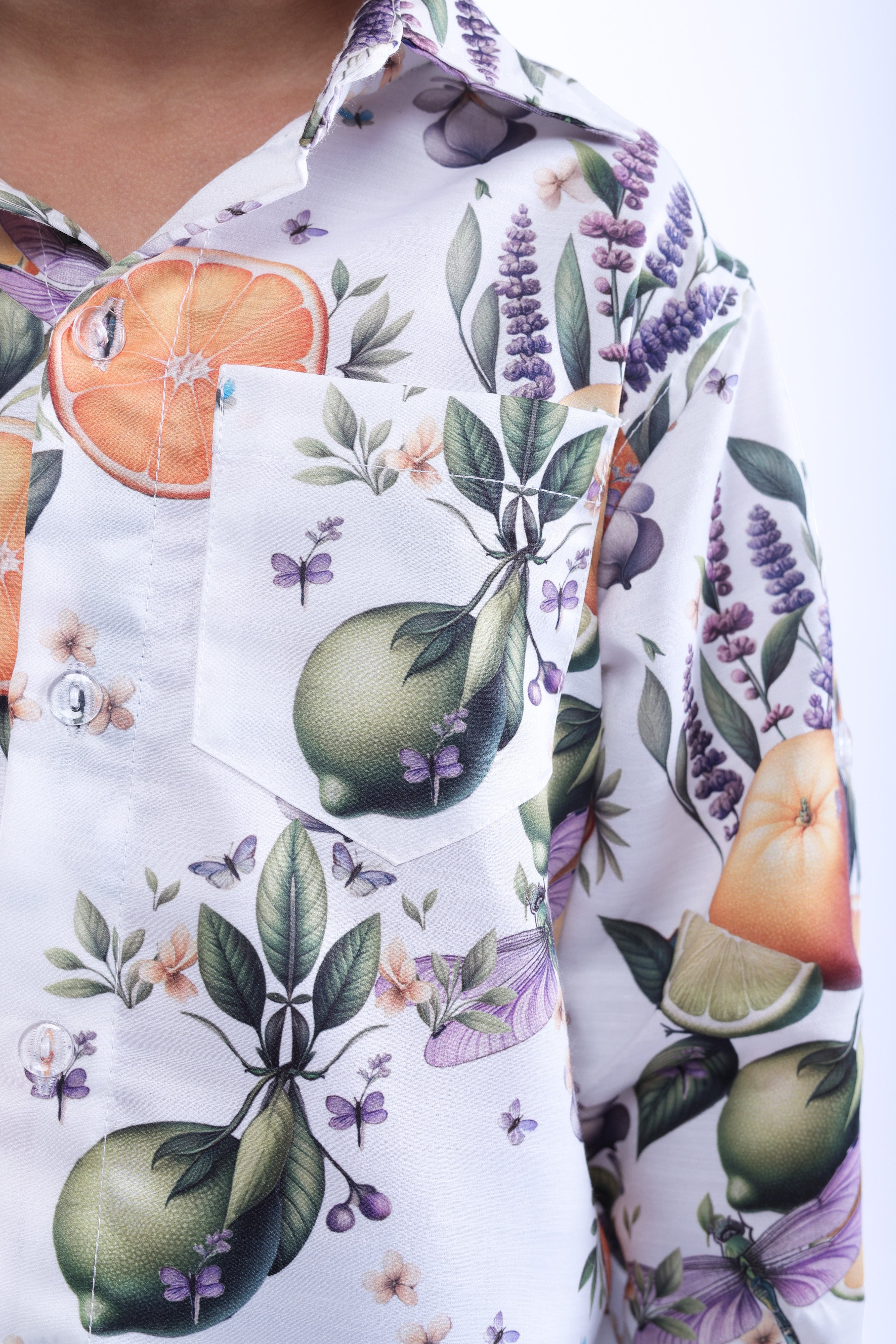 Orange and Dragonfly Printed Shirt and Blue Shorts