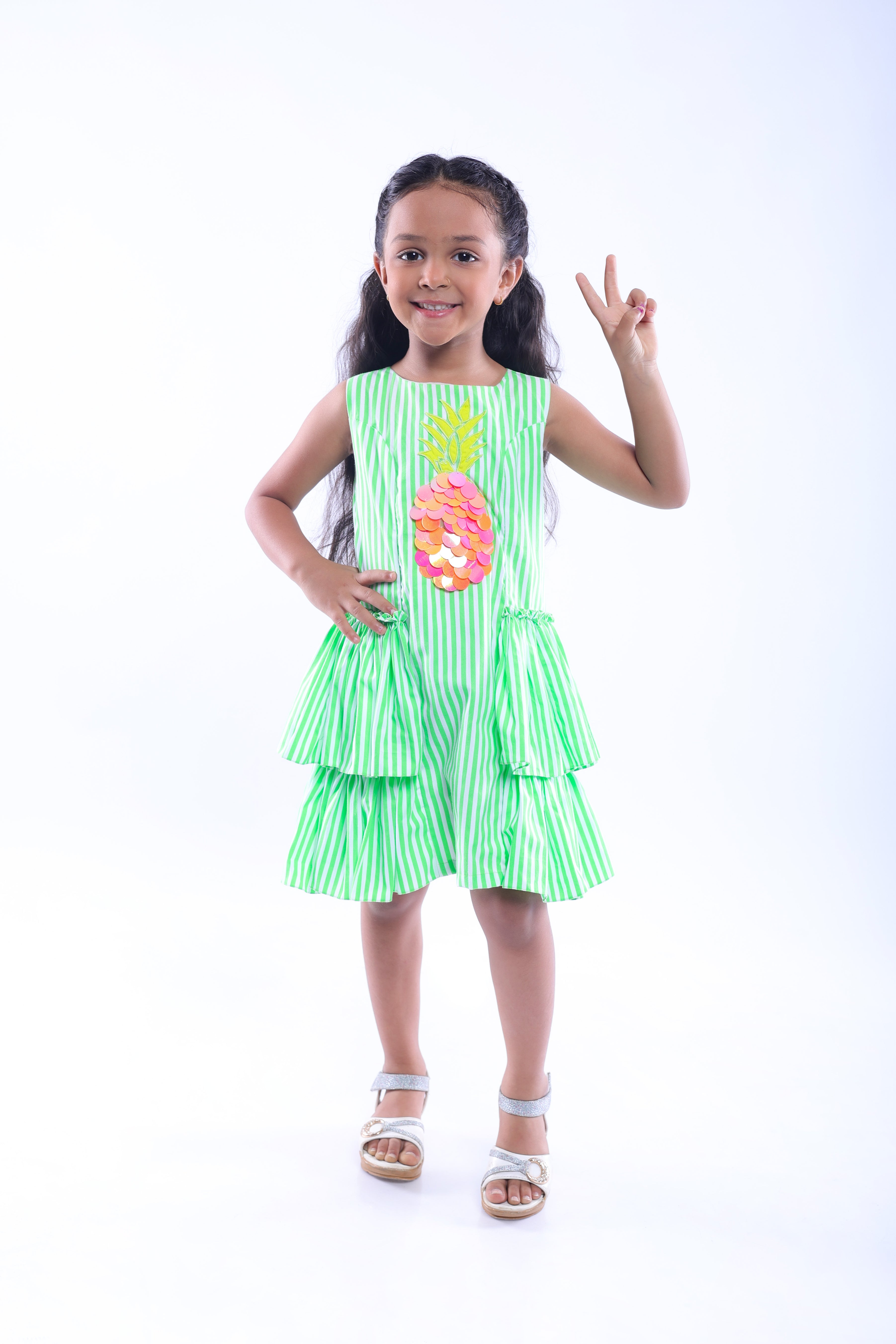 Stripe Dress with Embroidered Pineapple