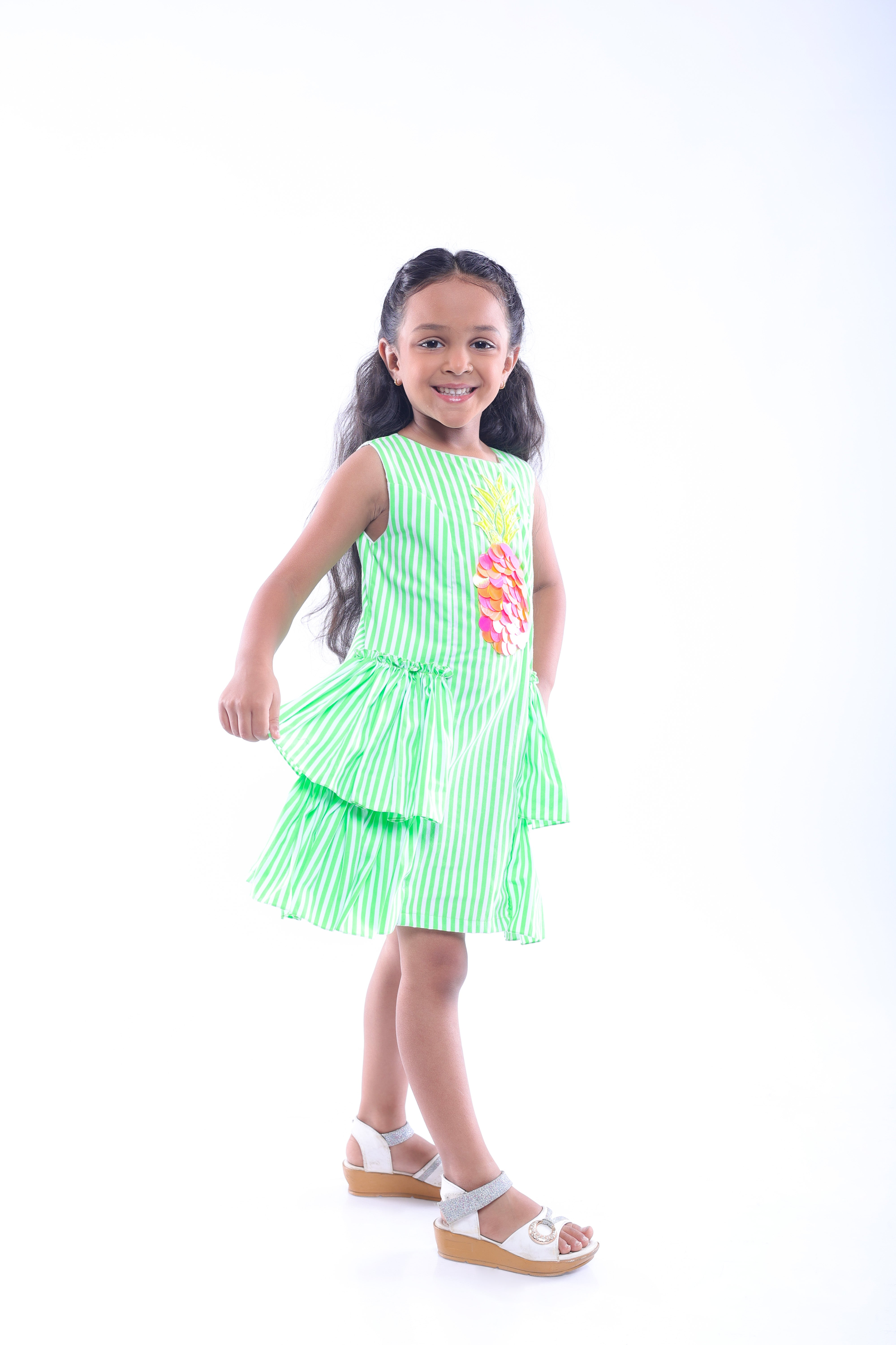 Stripe Dress with Embroidered Pineapple