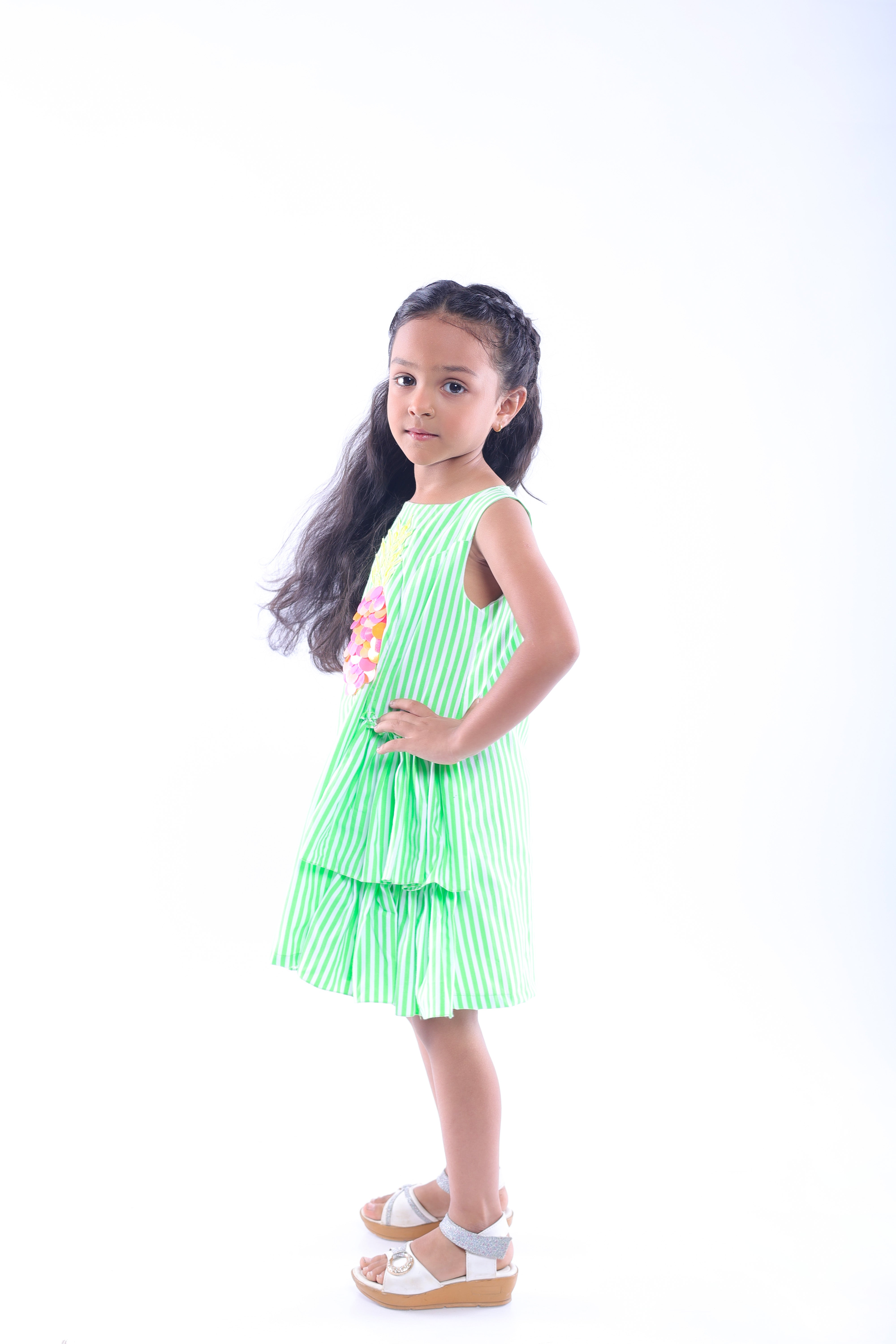 Stripe Dress with Embroidered Pineapple