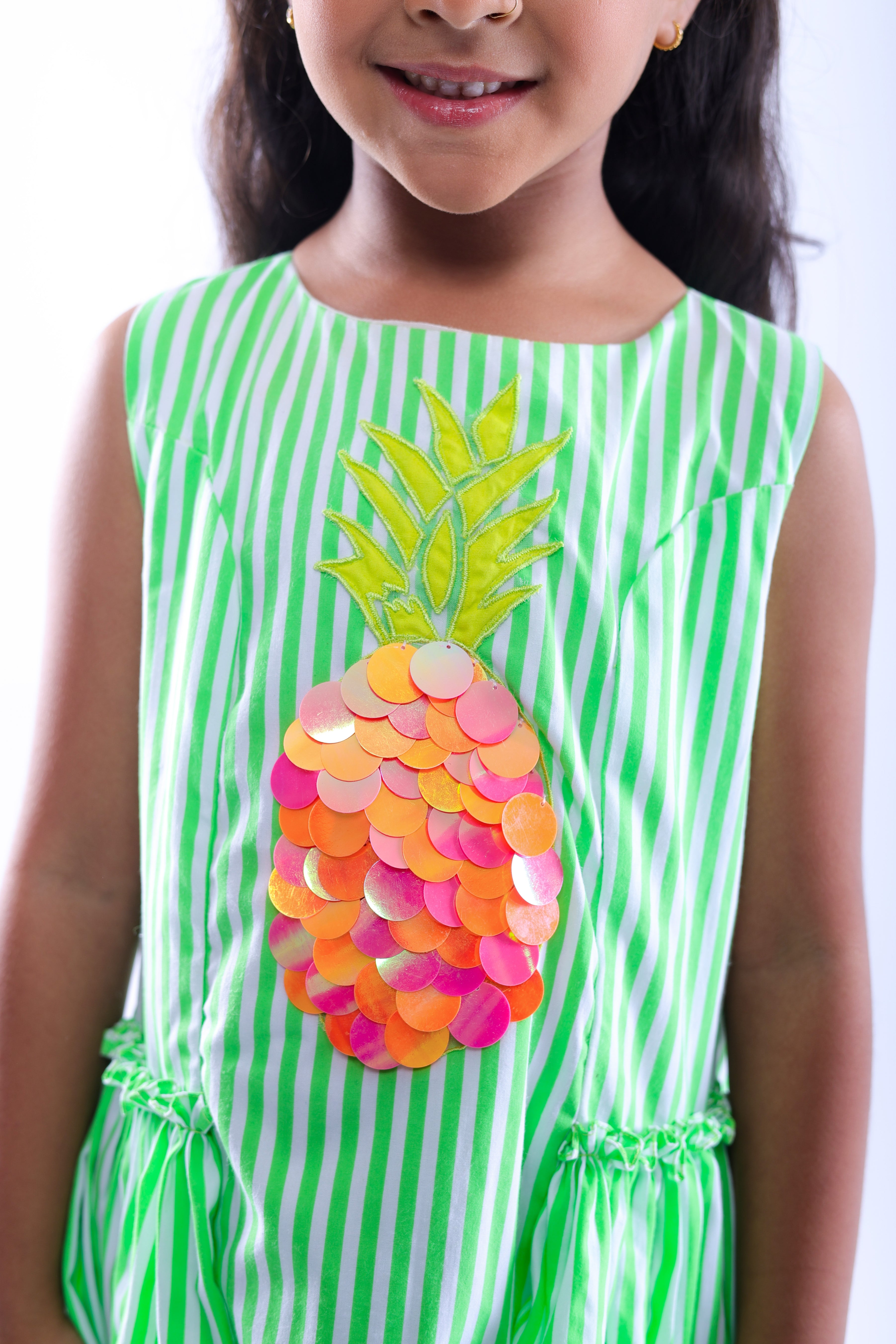 Stripe Dress with Embroidered Pineapple