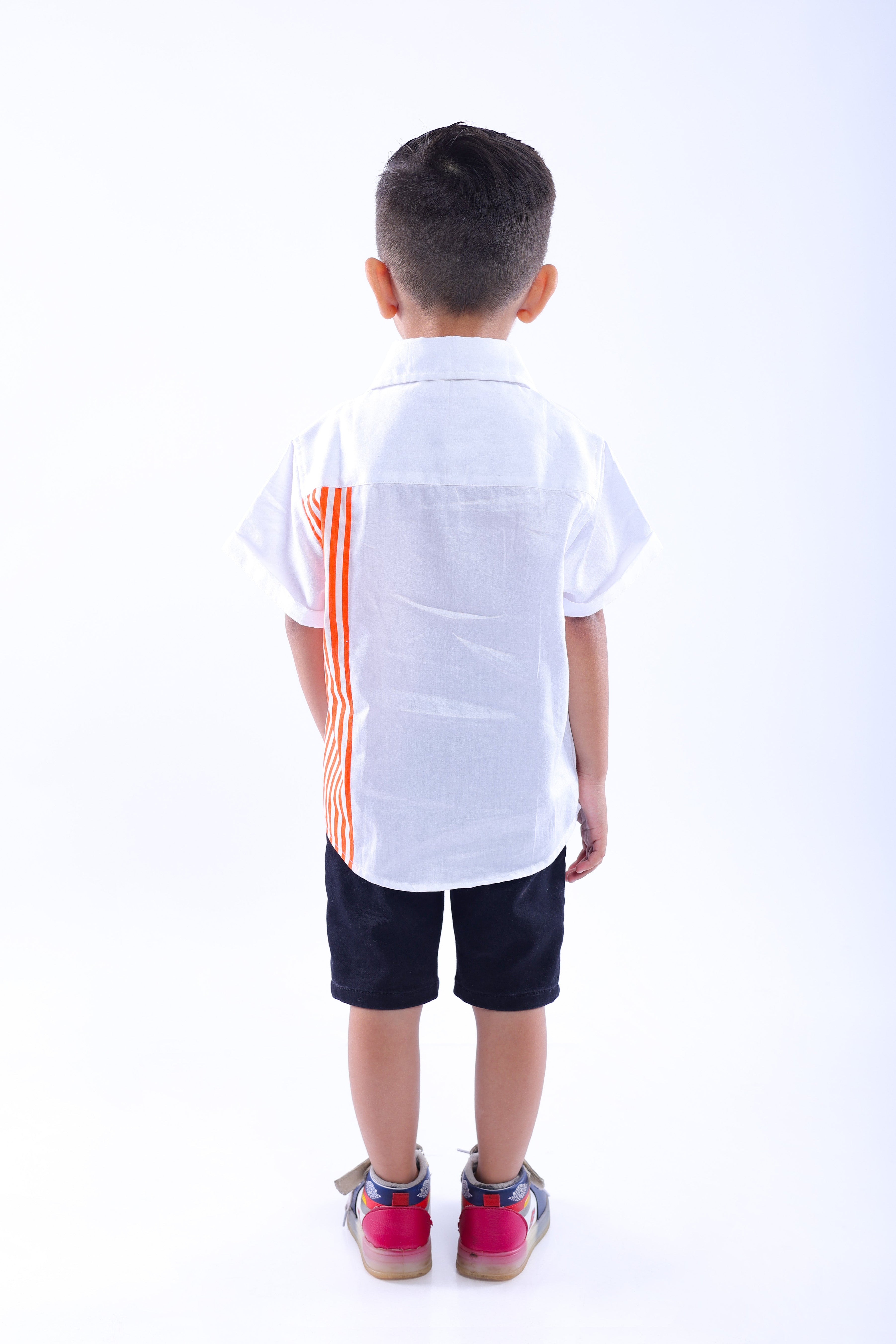 White and Orange Stripe Shirt with Embroidered Tree