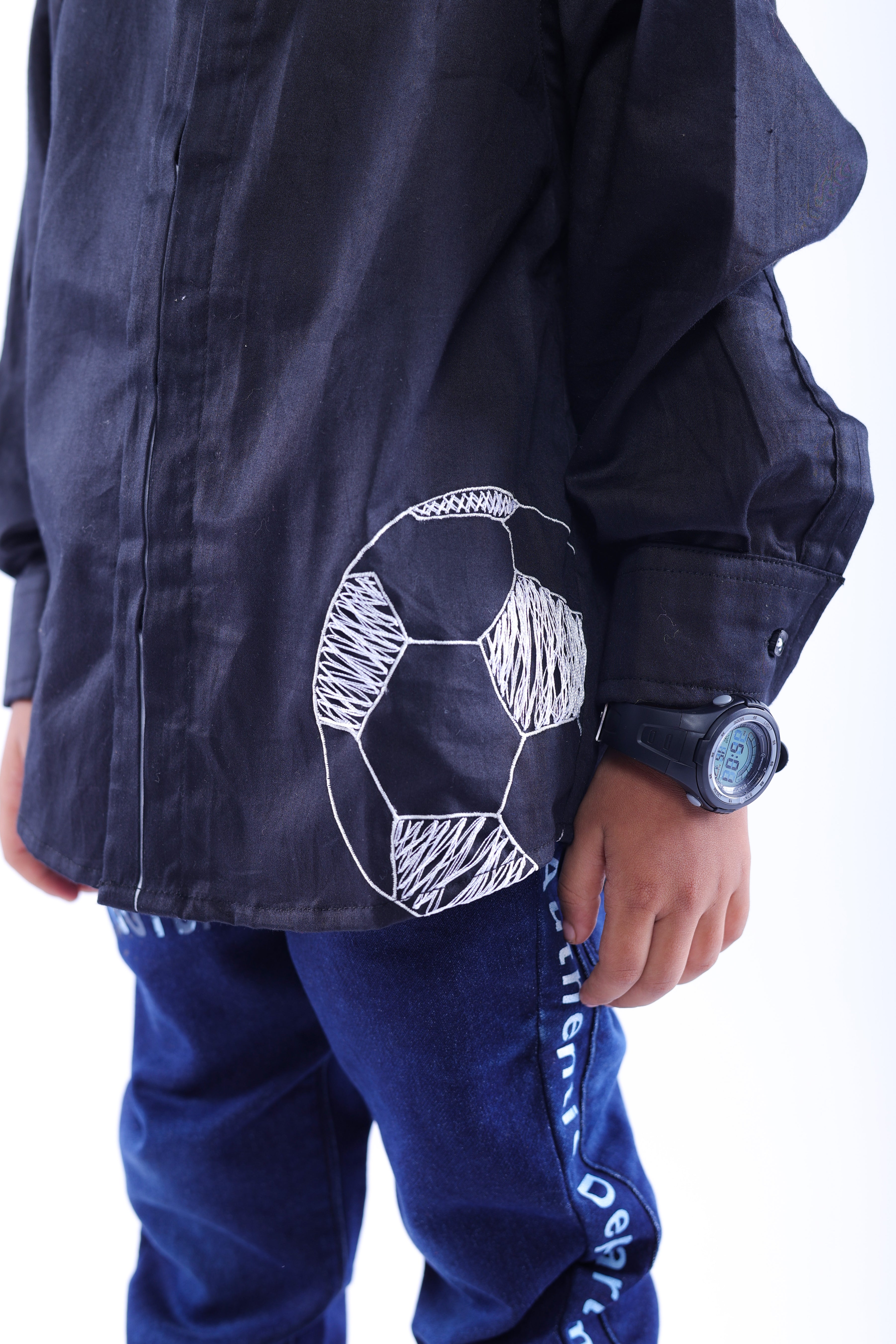 Black Football Embroidered Shirt