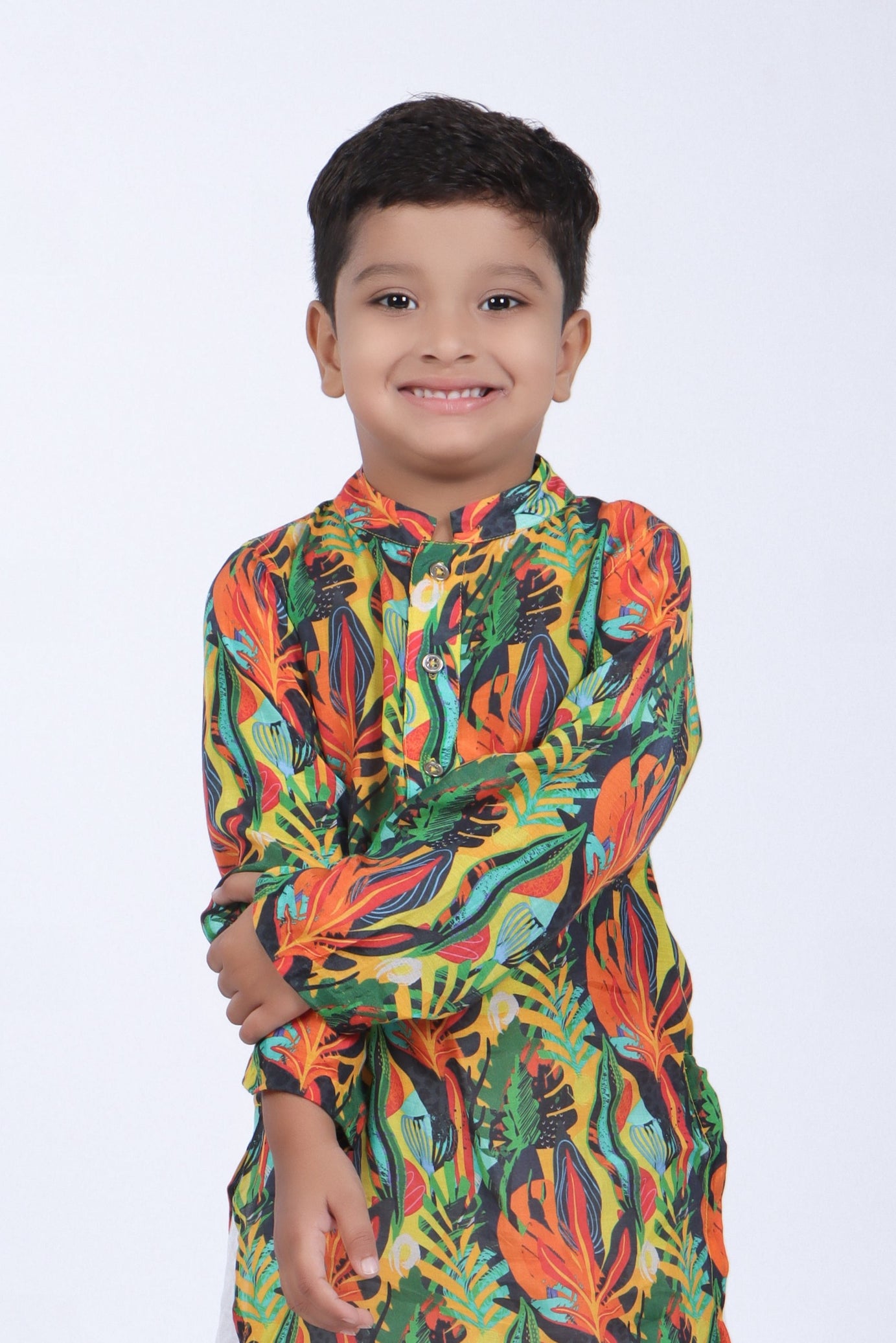 Tropical Printed Kurta with White Pyjama