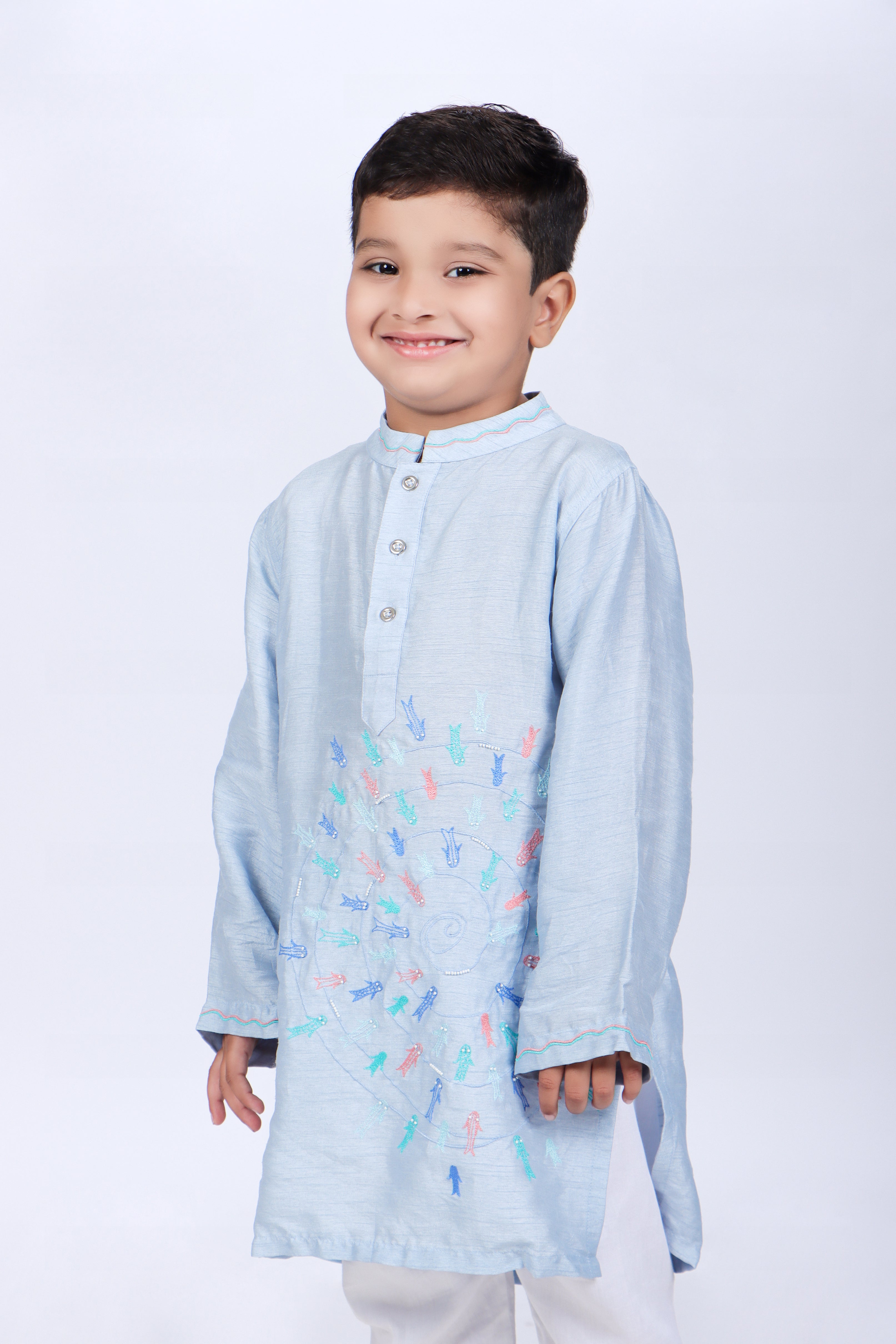 Blue Fish Kurta with Pyjama