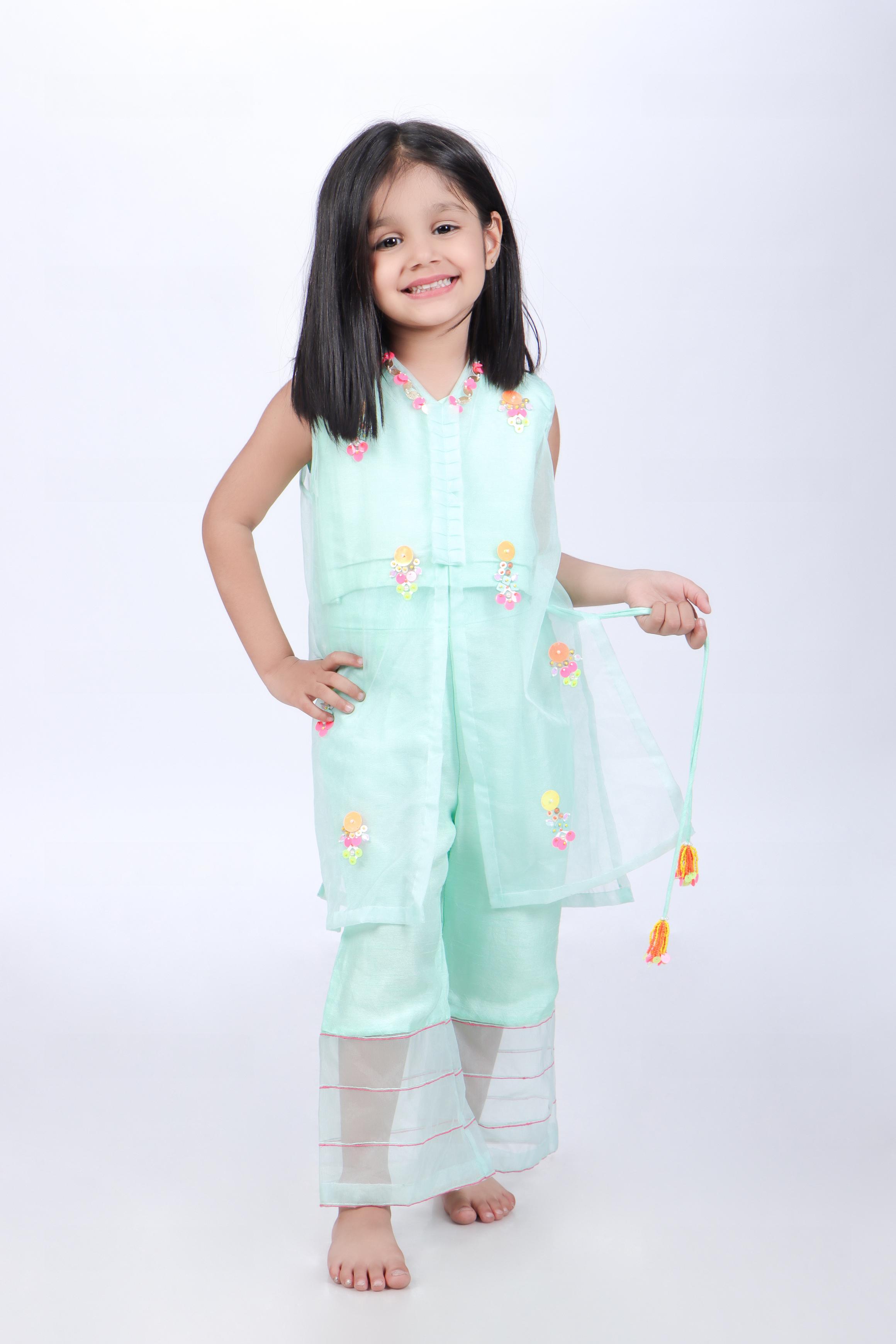 Aqua Jacket and Top with Palazzo