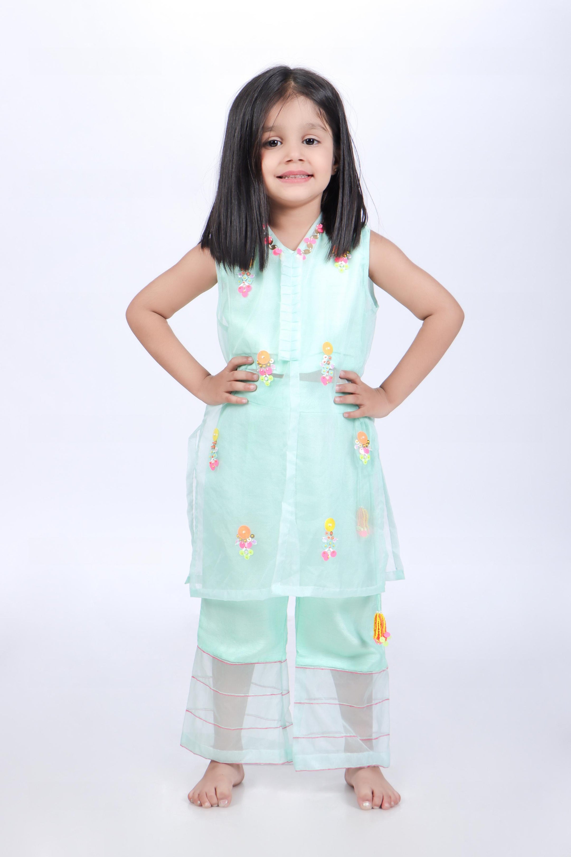 Aqua Jacket and Top with Palazzo