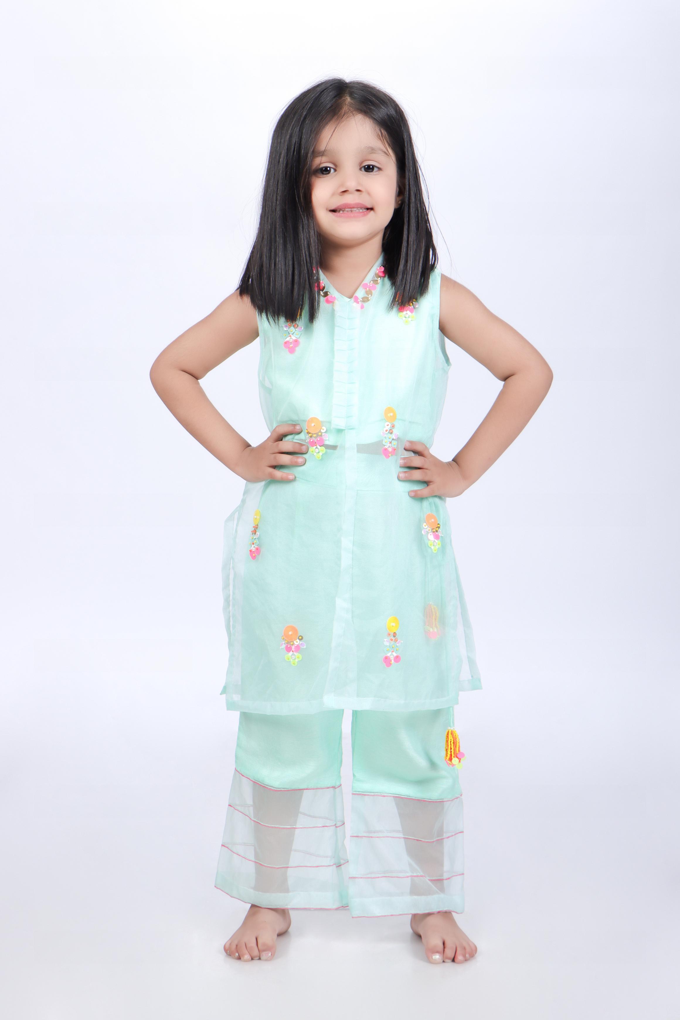 Aqua Jacket and Top with Palazzo