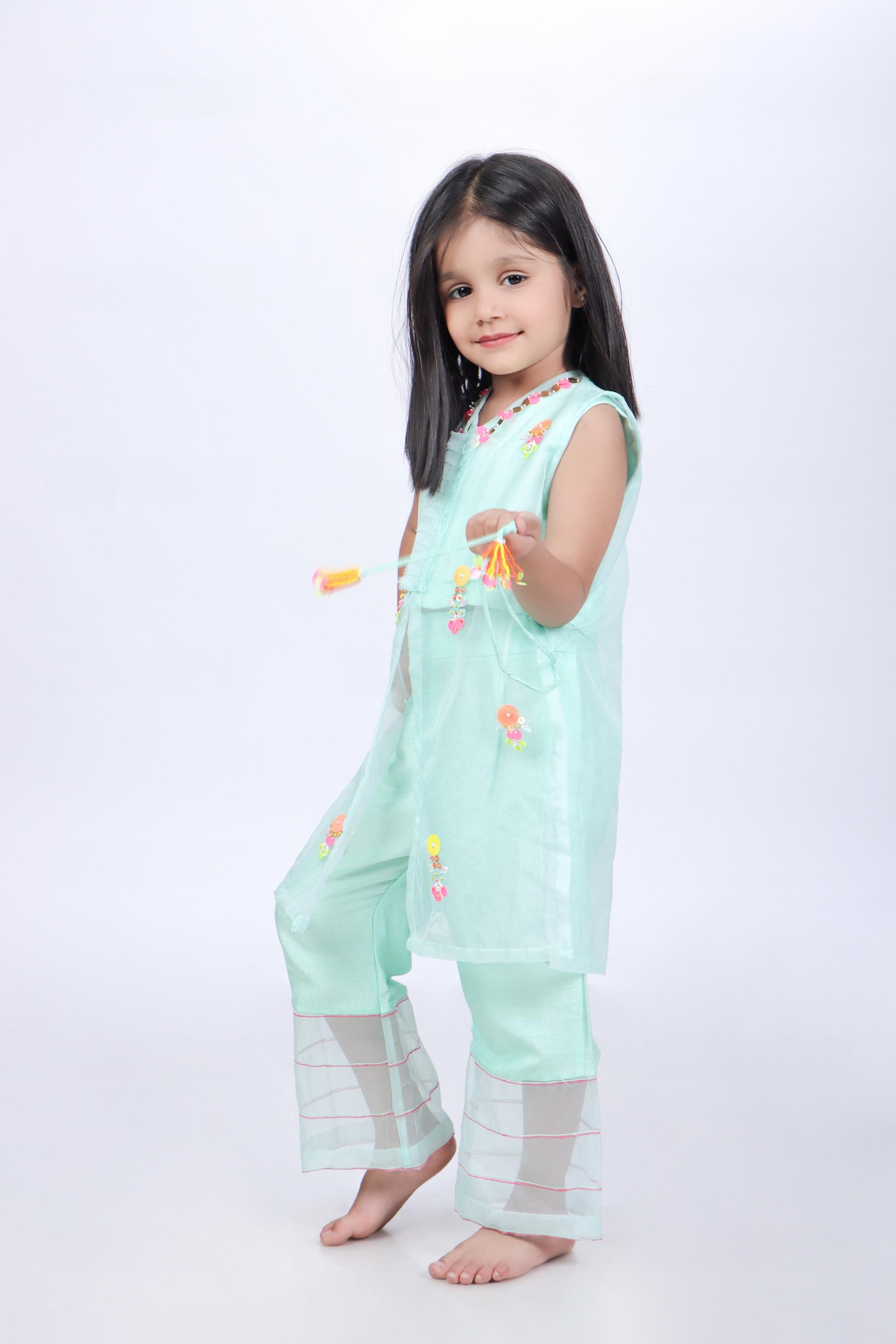 Aqua Jacket and Top with Palazzo