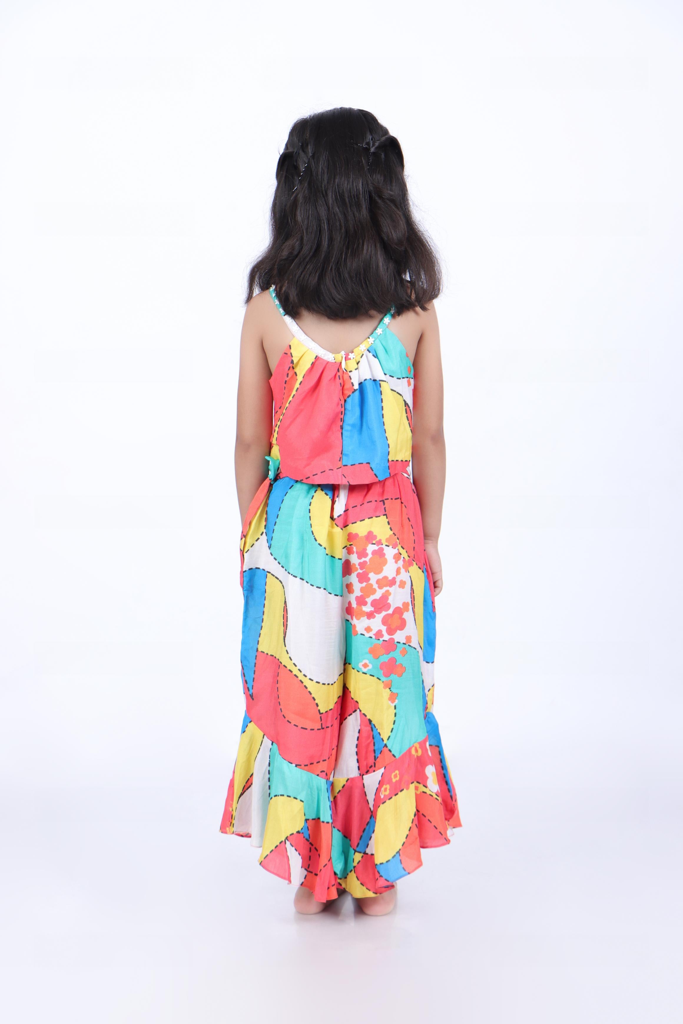 Multicolour Print Crop Top with Palazzo