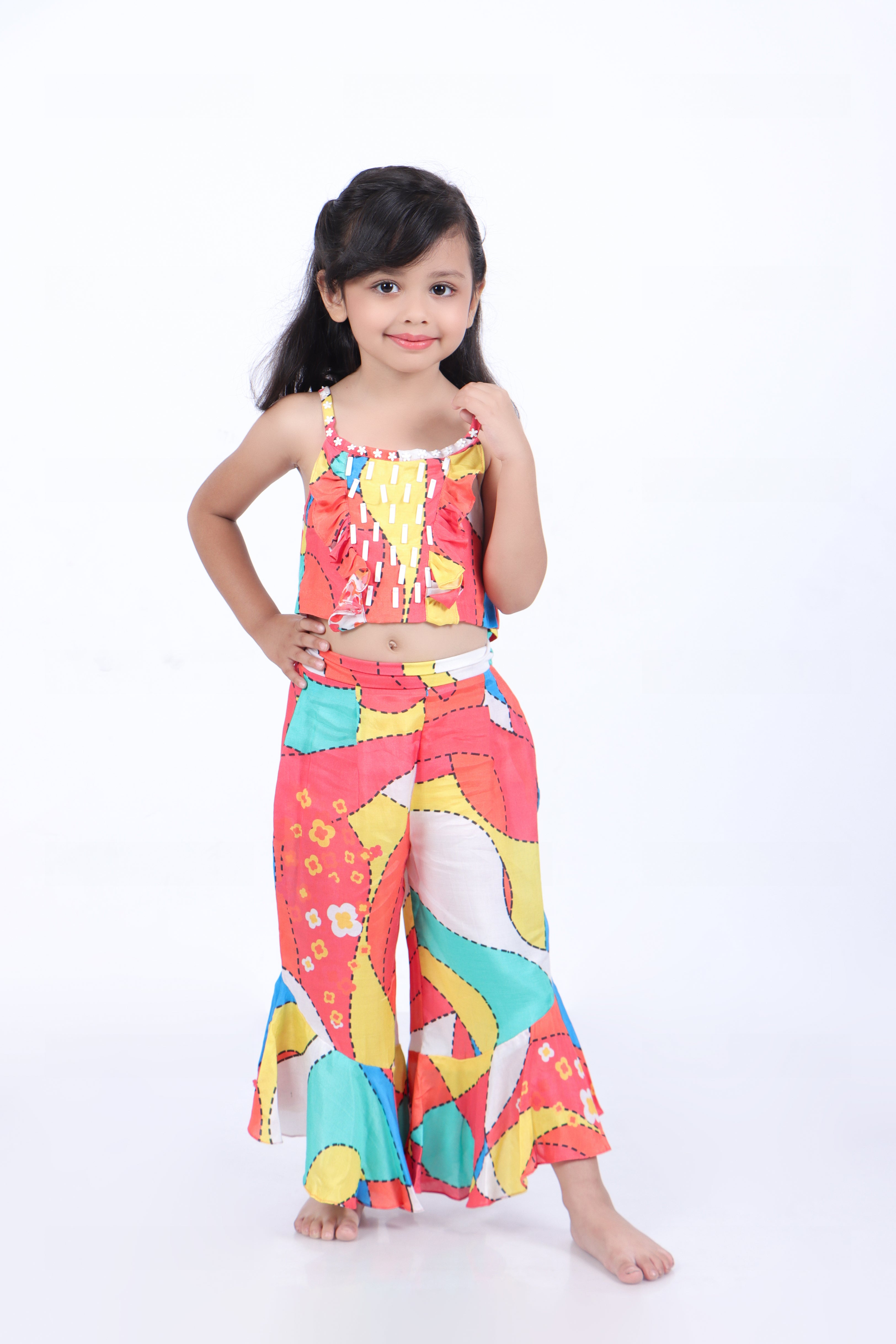 Multicolour Print Crop Top with Palazzo