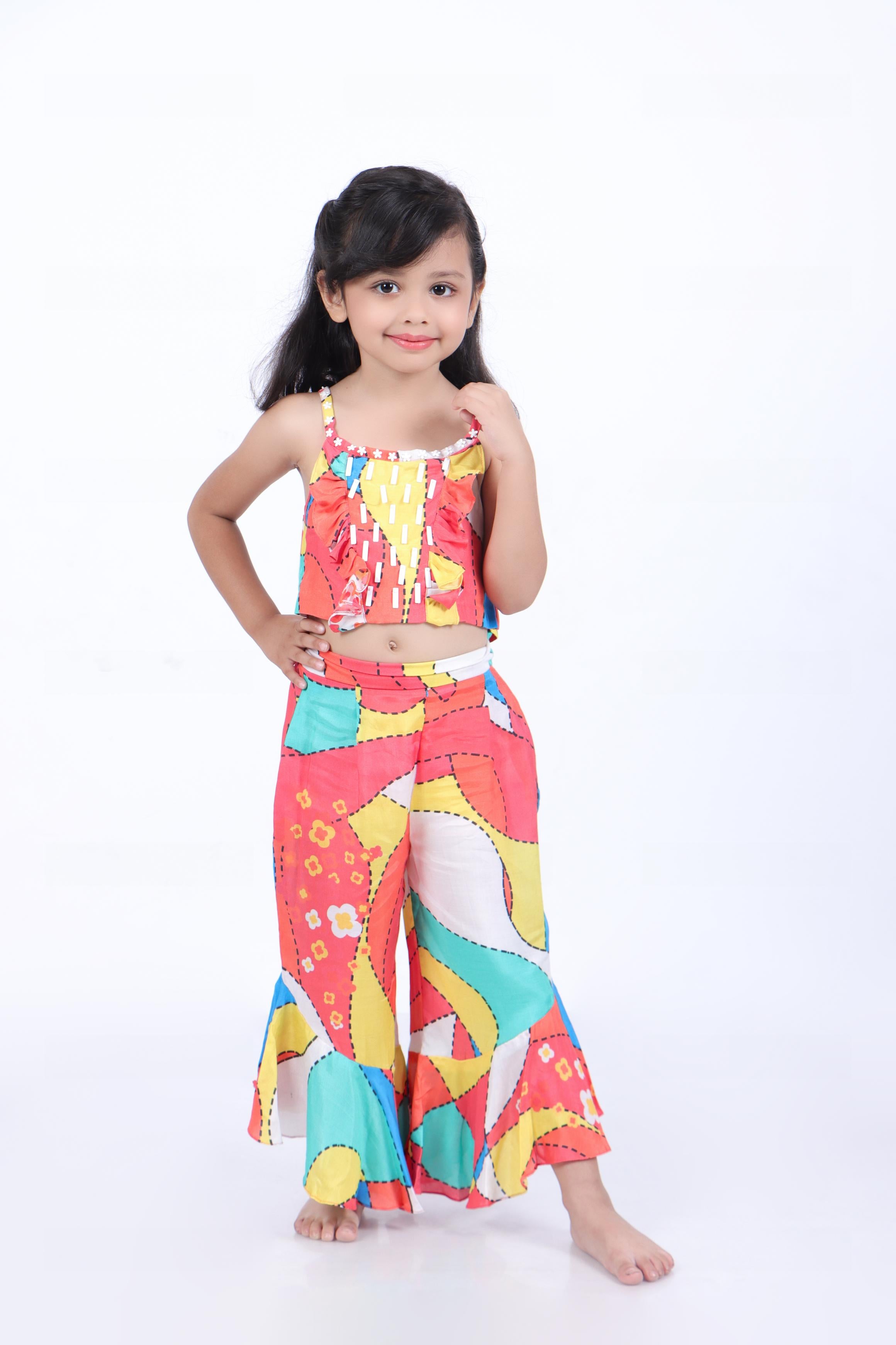 Multicolour Print Crop Top with Palazzo