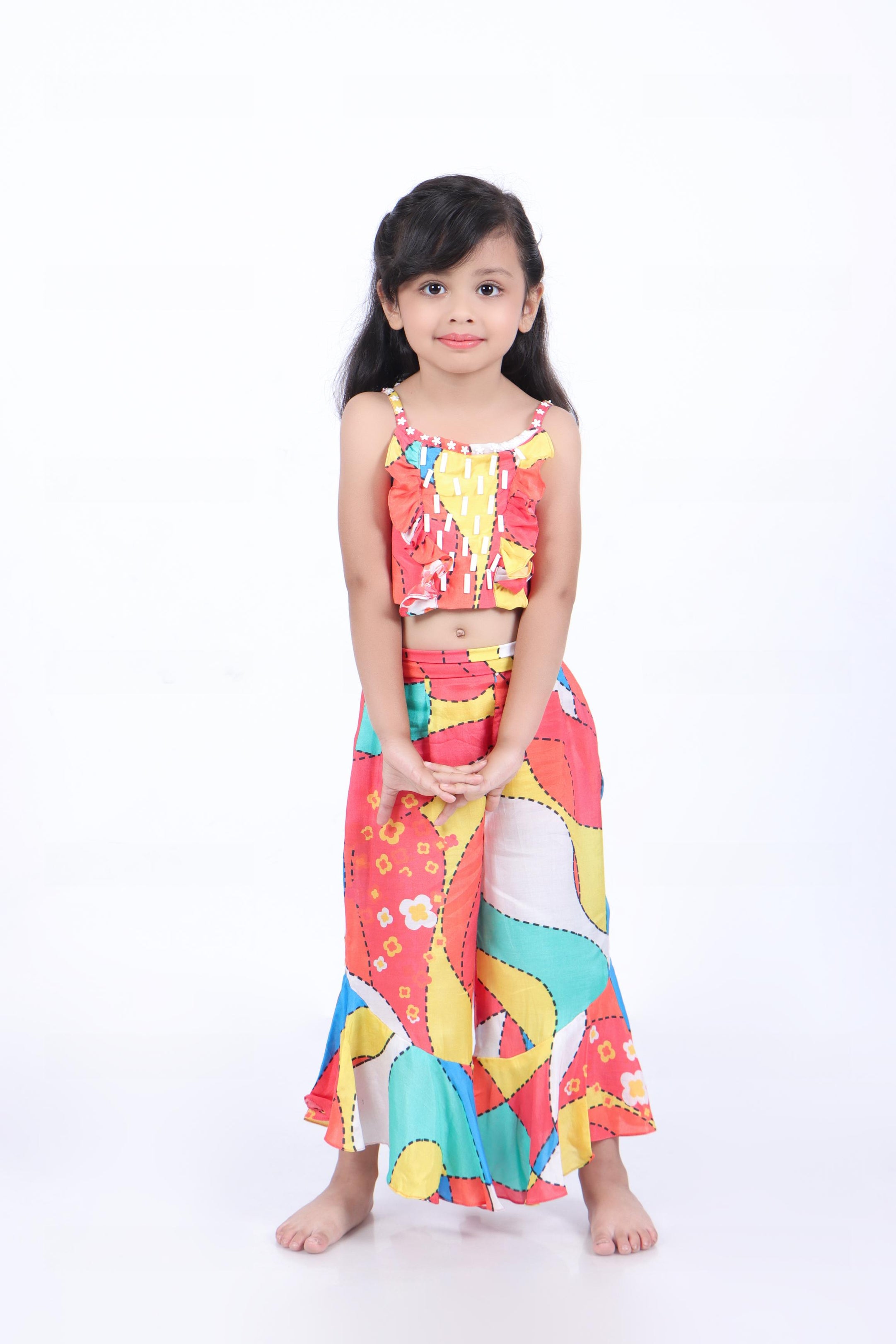 Multicolour Print Crop Top with Palazzo