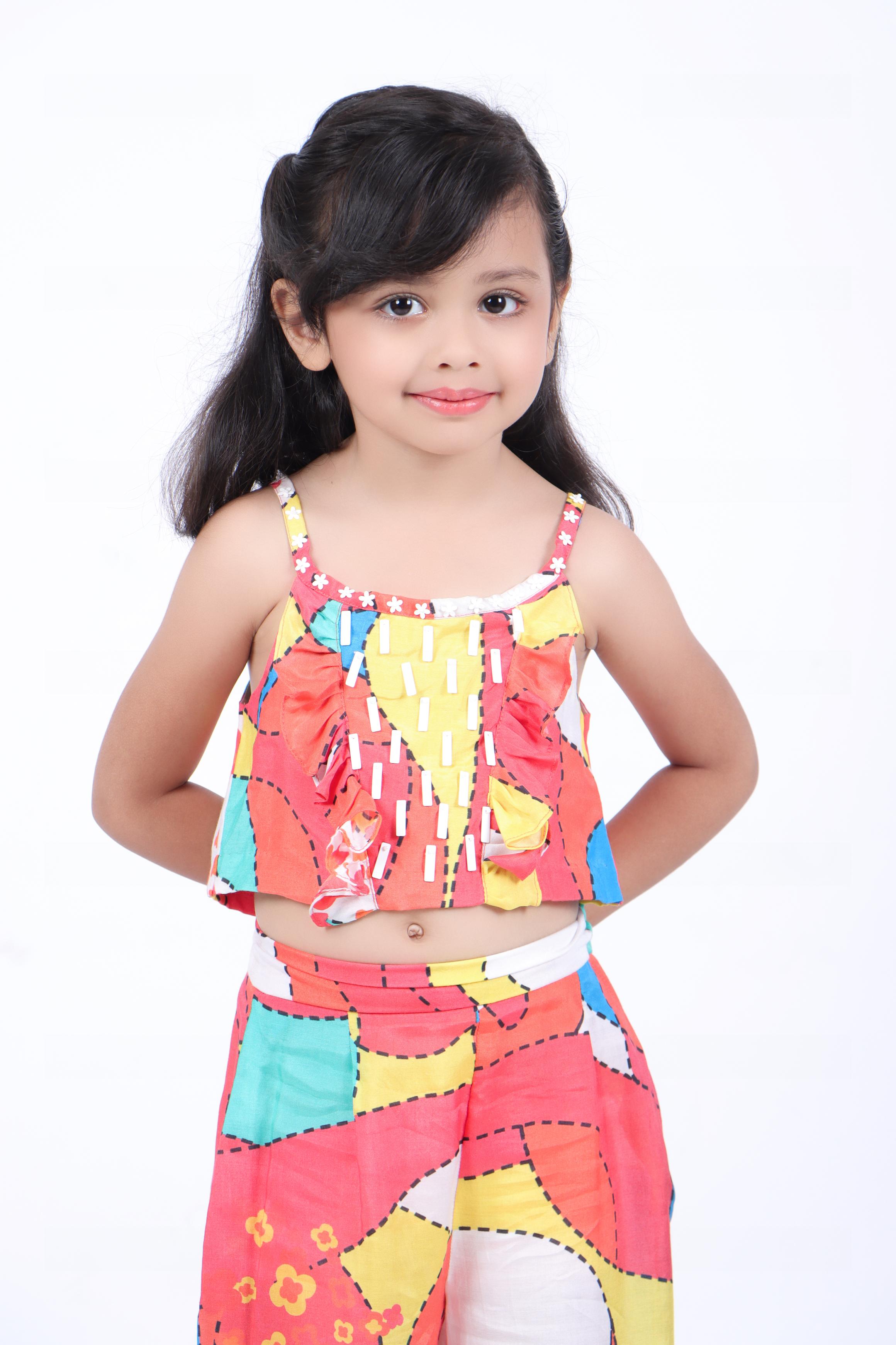 Multicolour Print Crop Top with Palazzo