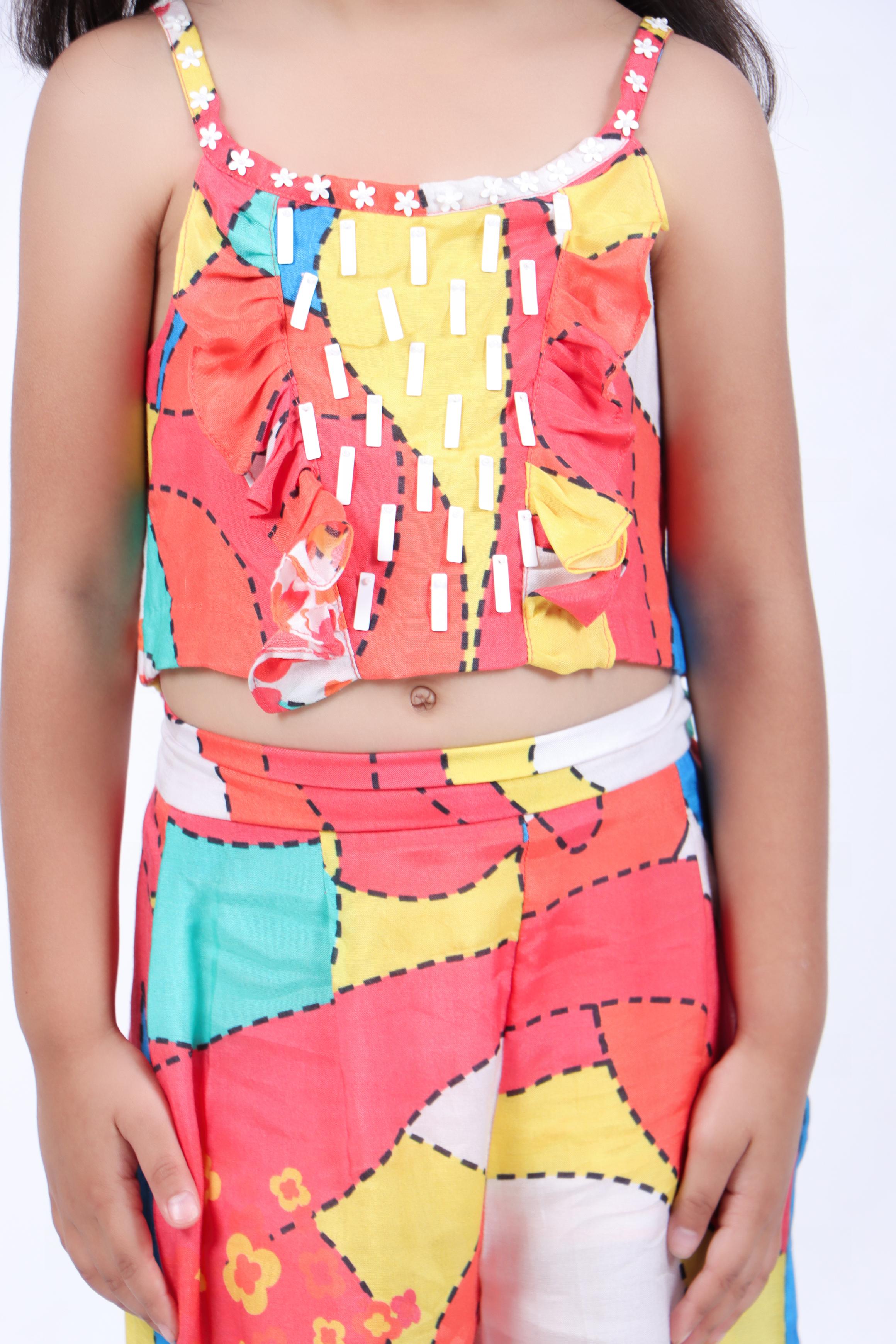 Multicolour Print Crop Top with Palazzo