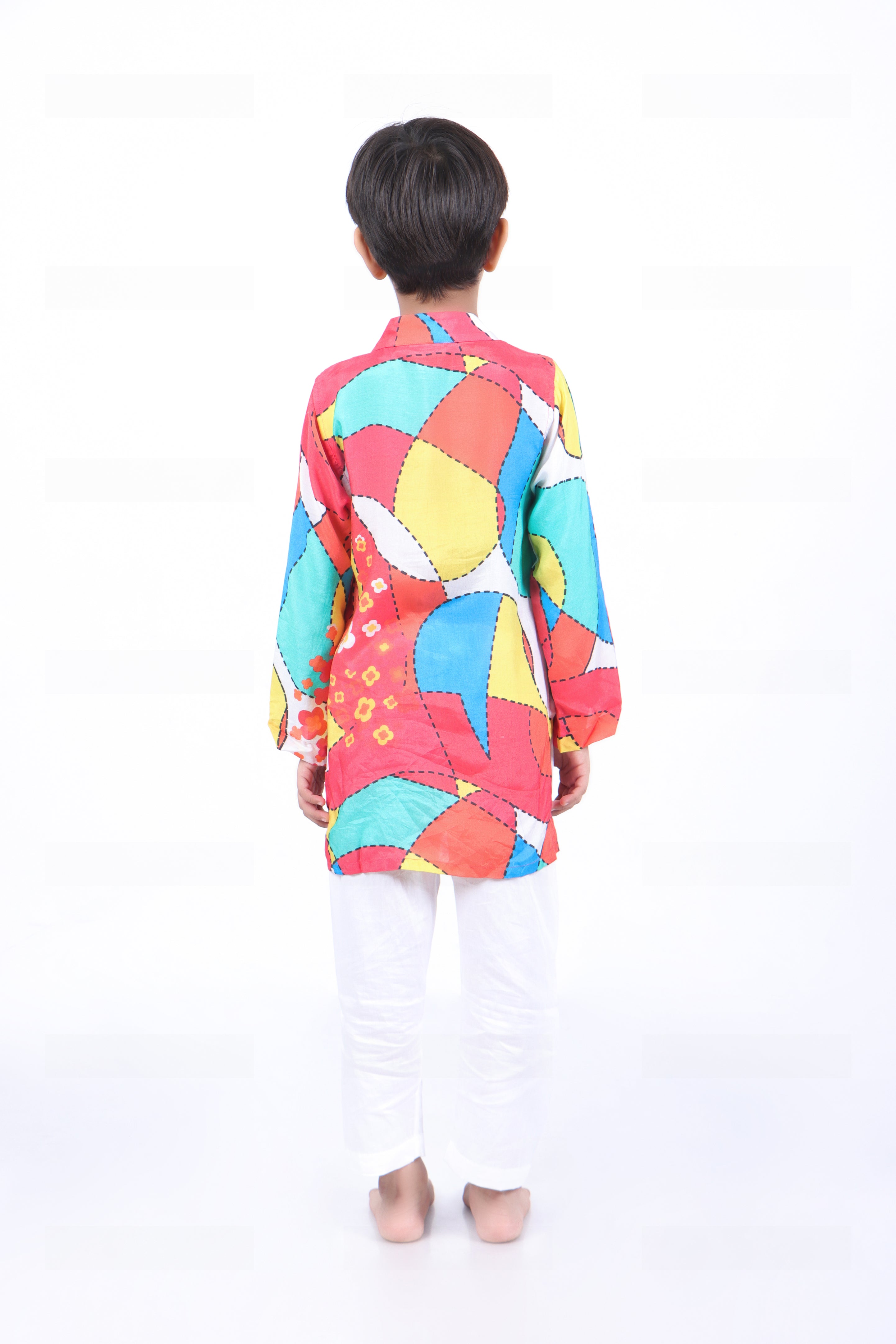 Multicolour Kurta with White Pyjama