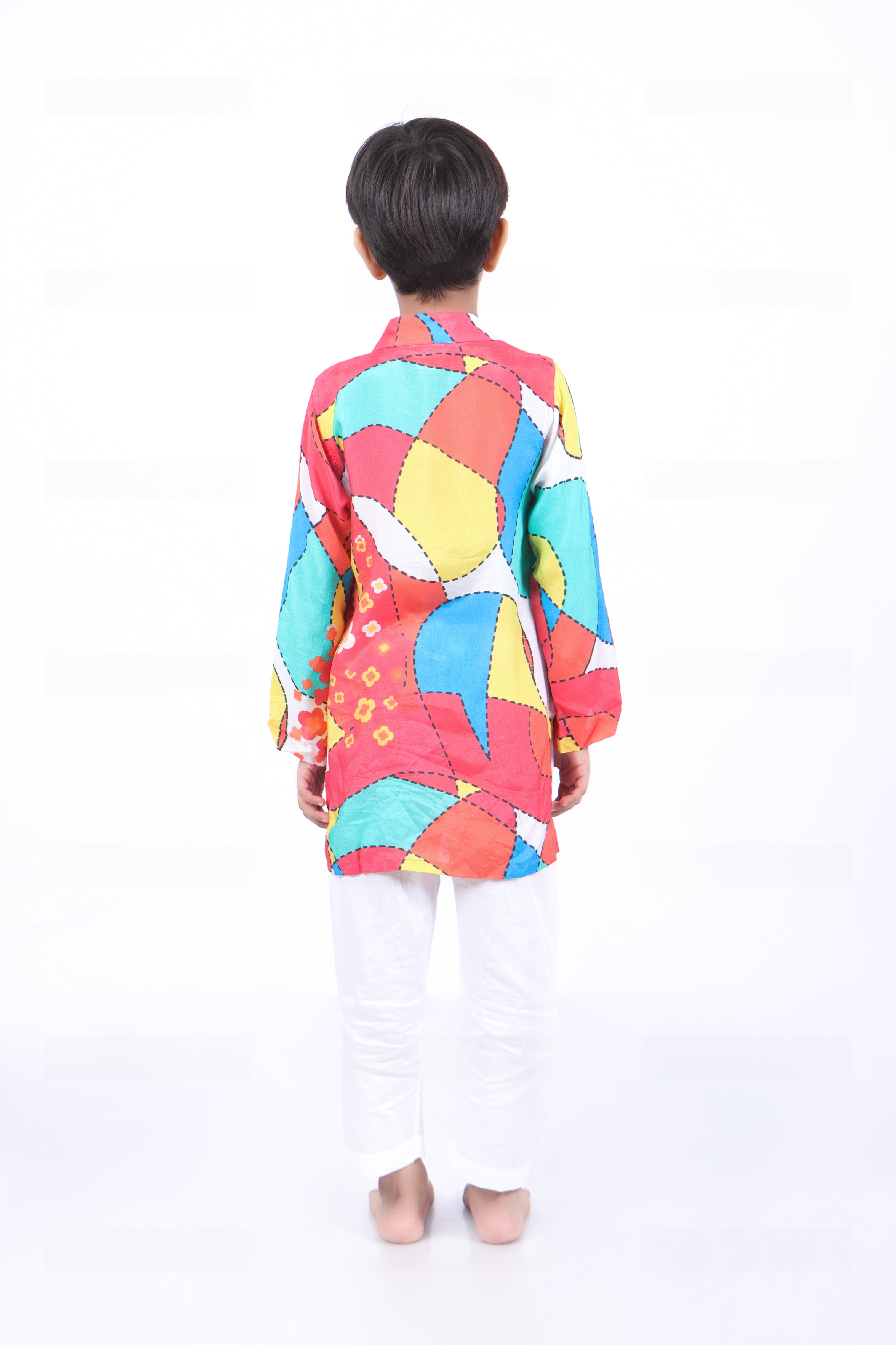 Multicolour Kurta with White Pyjama