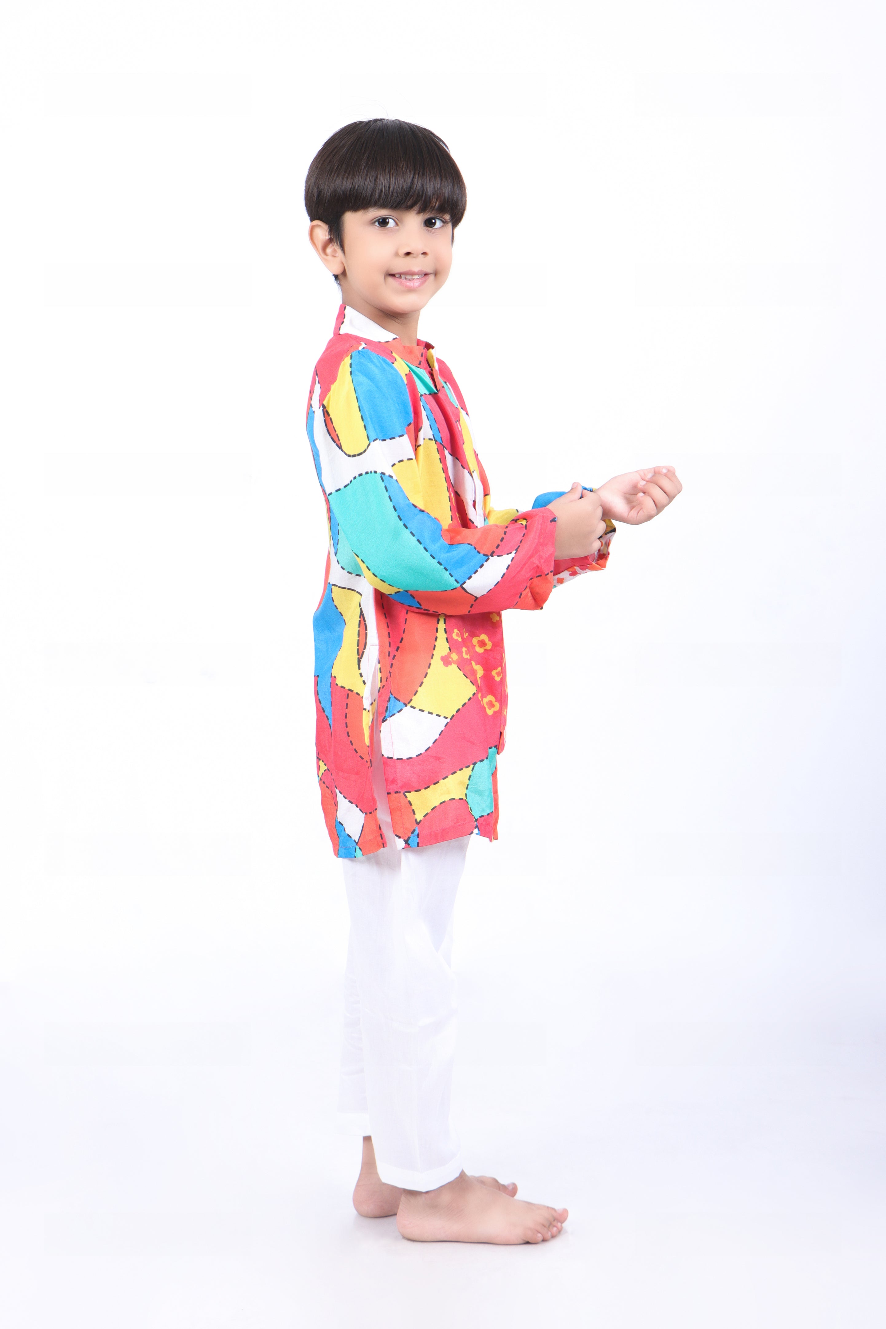 Multicolour Kurta with White Pyjama