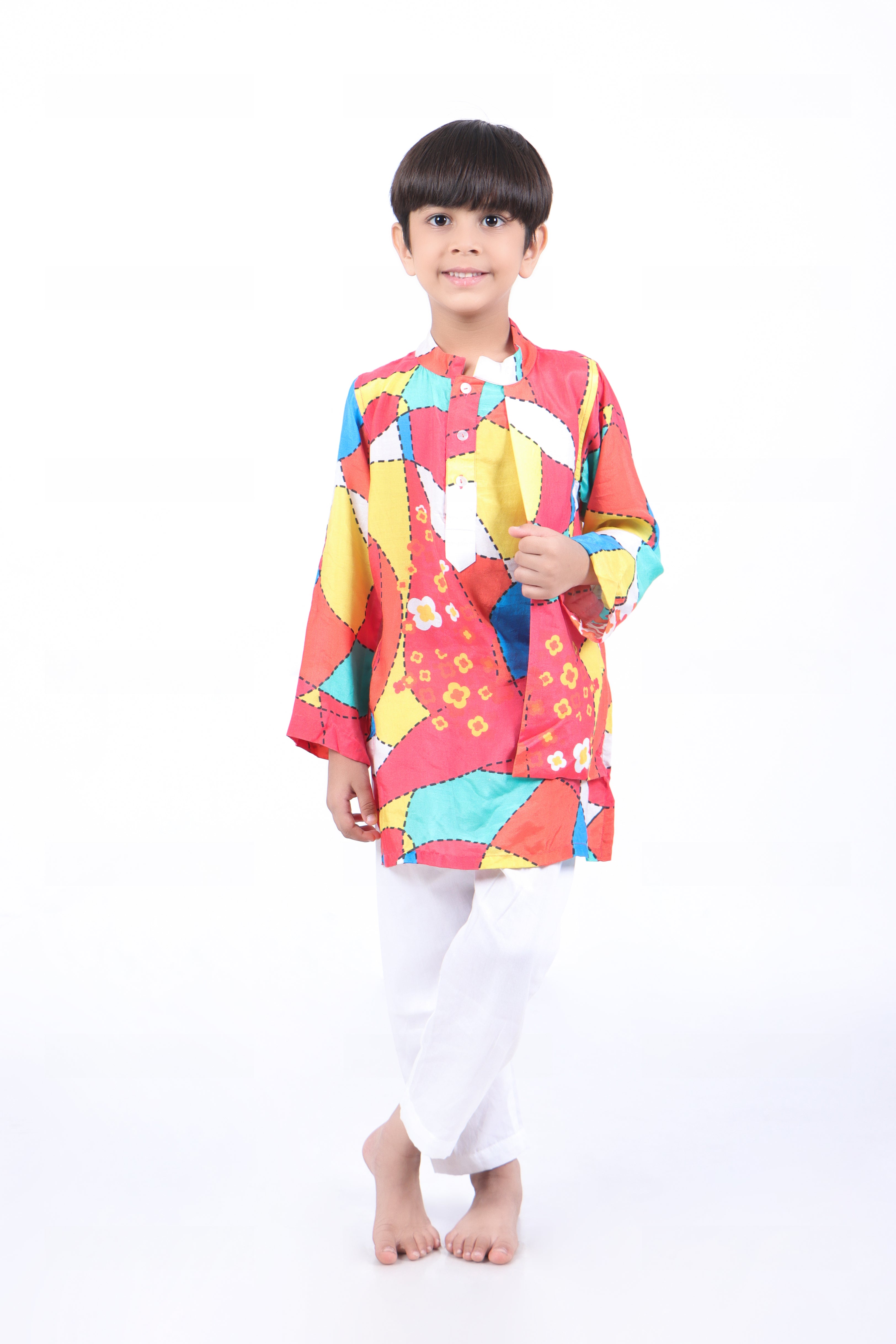 Multicolour Kurta with White Pyjama