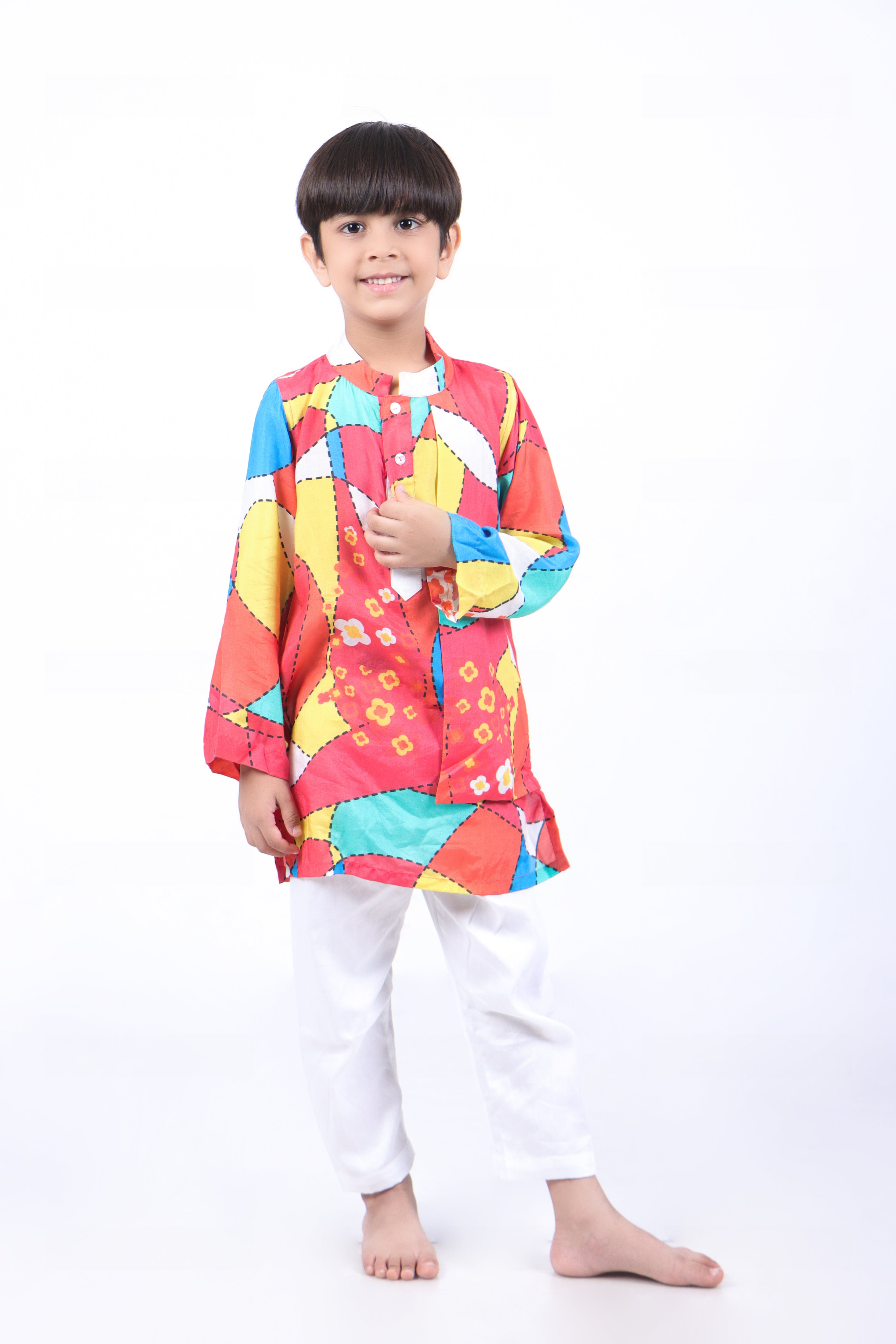 Multicolour Kurta with White Pyjama