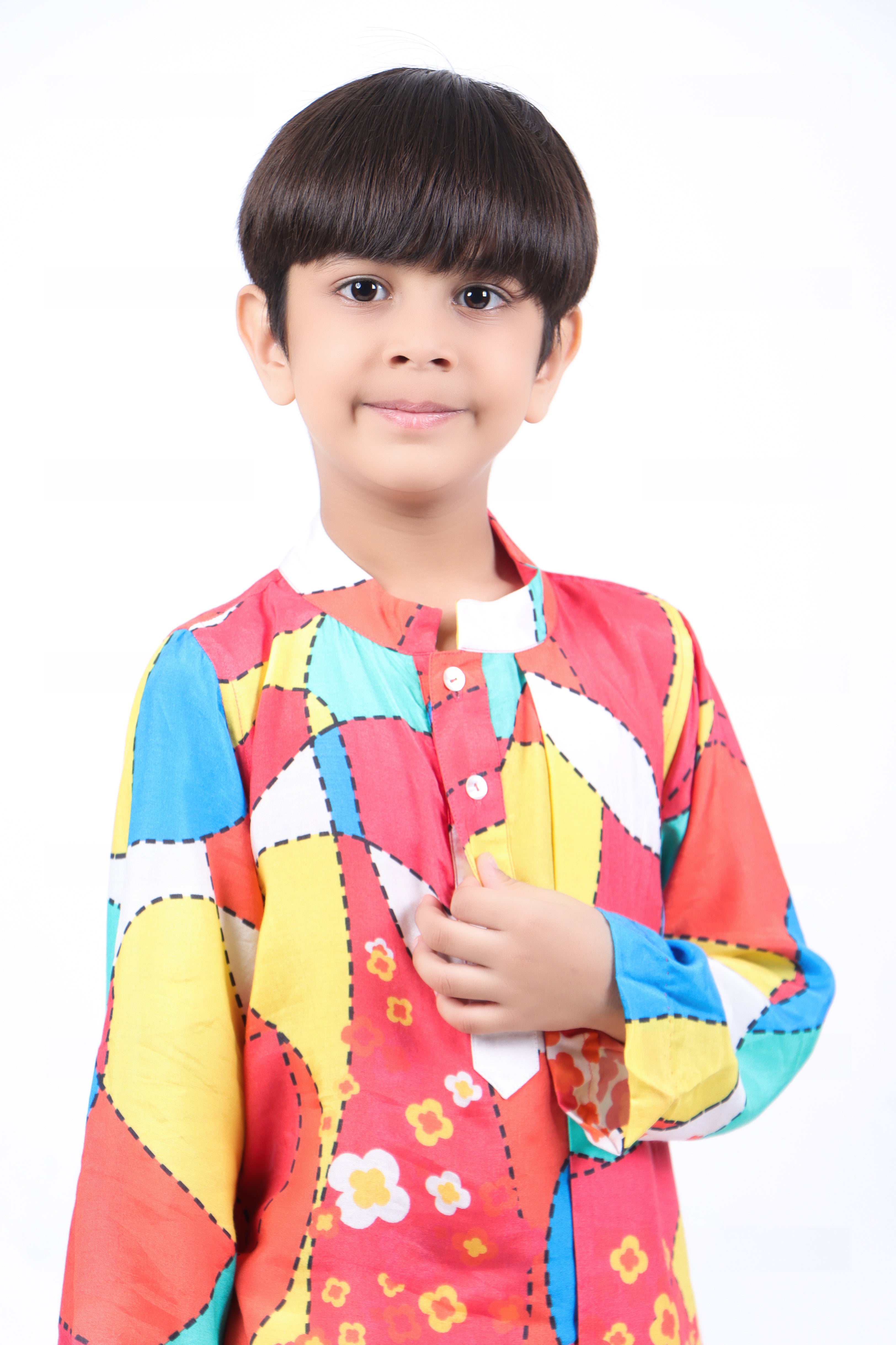 Multicolour Kurta with White Pyjama