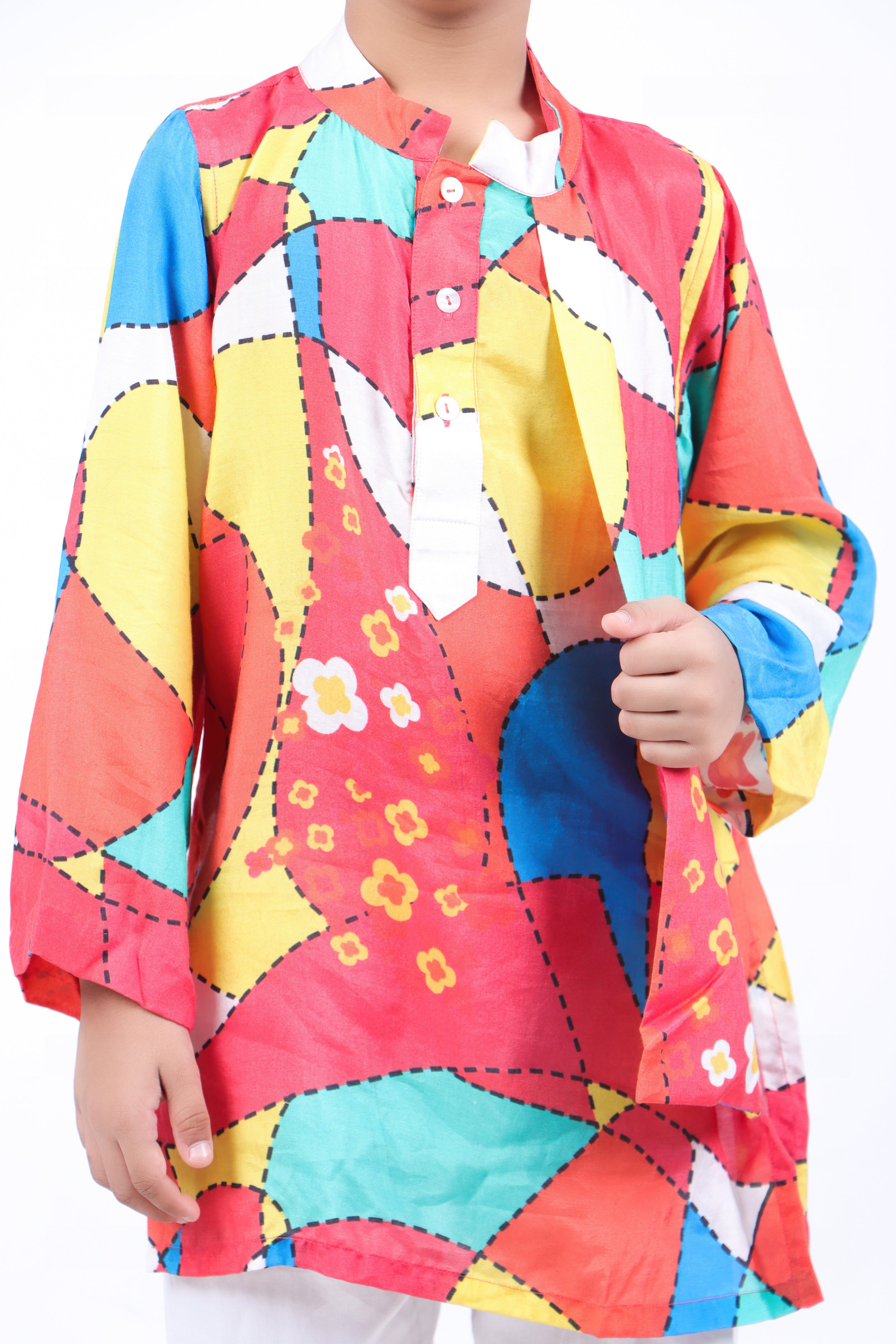 Multicolour Kurta with White Pyjama