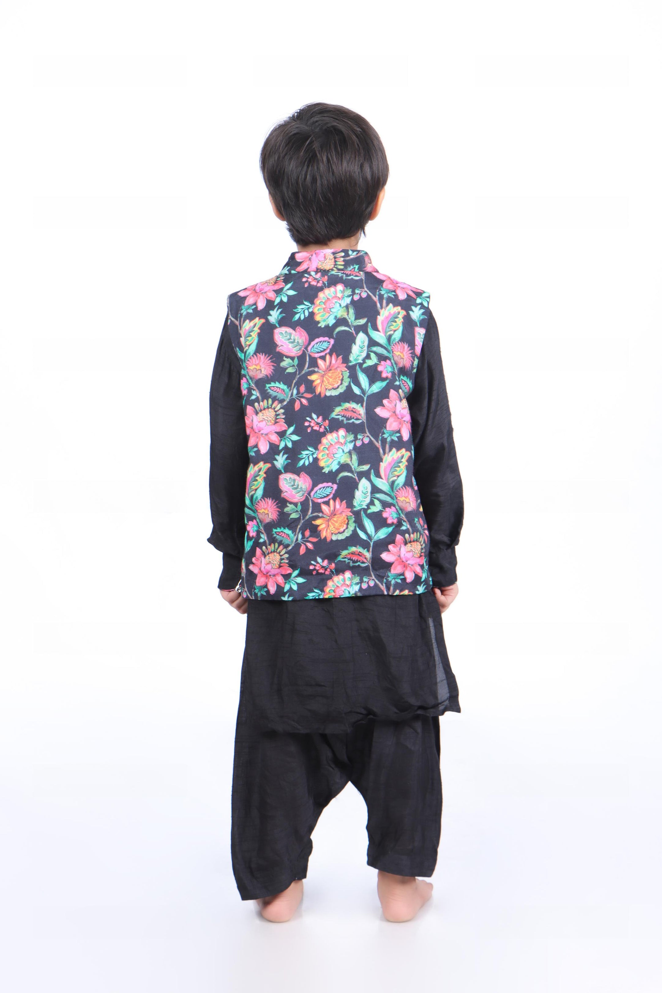 Black Floral Jacket with Kurta and Patiala