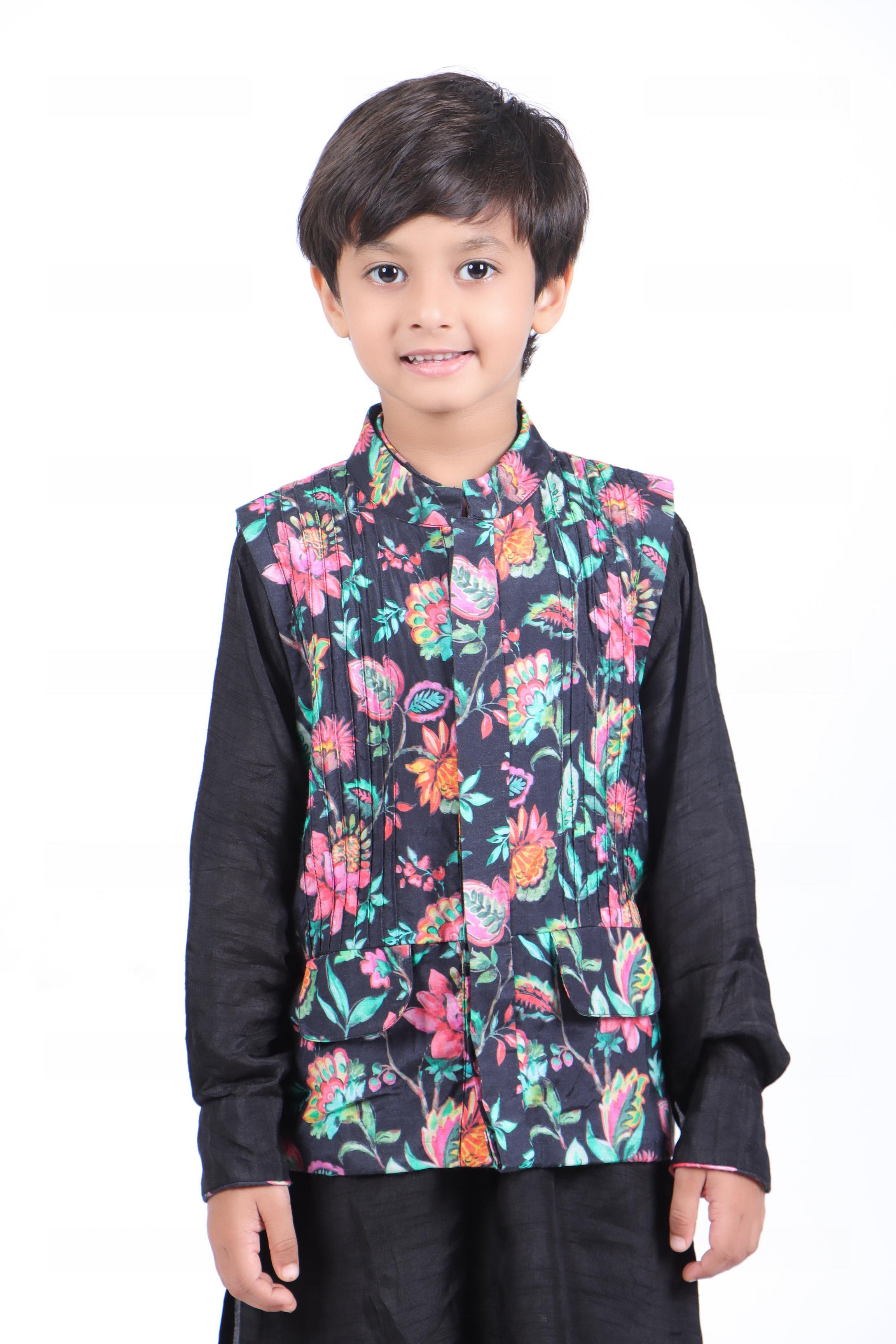 Black Floral Jacket with Kurta and Patiala