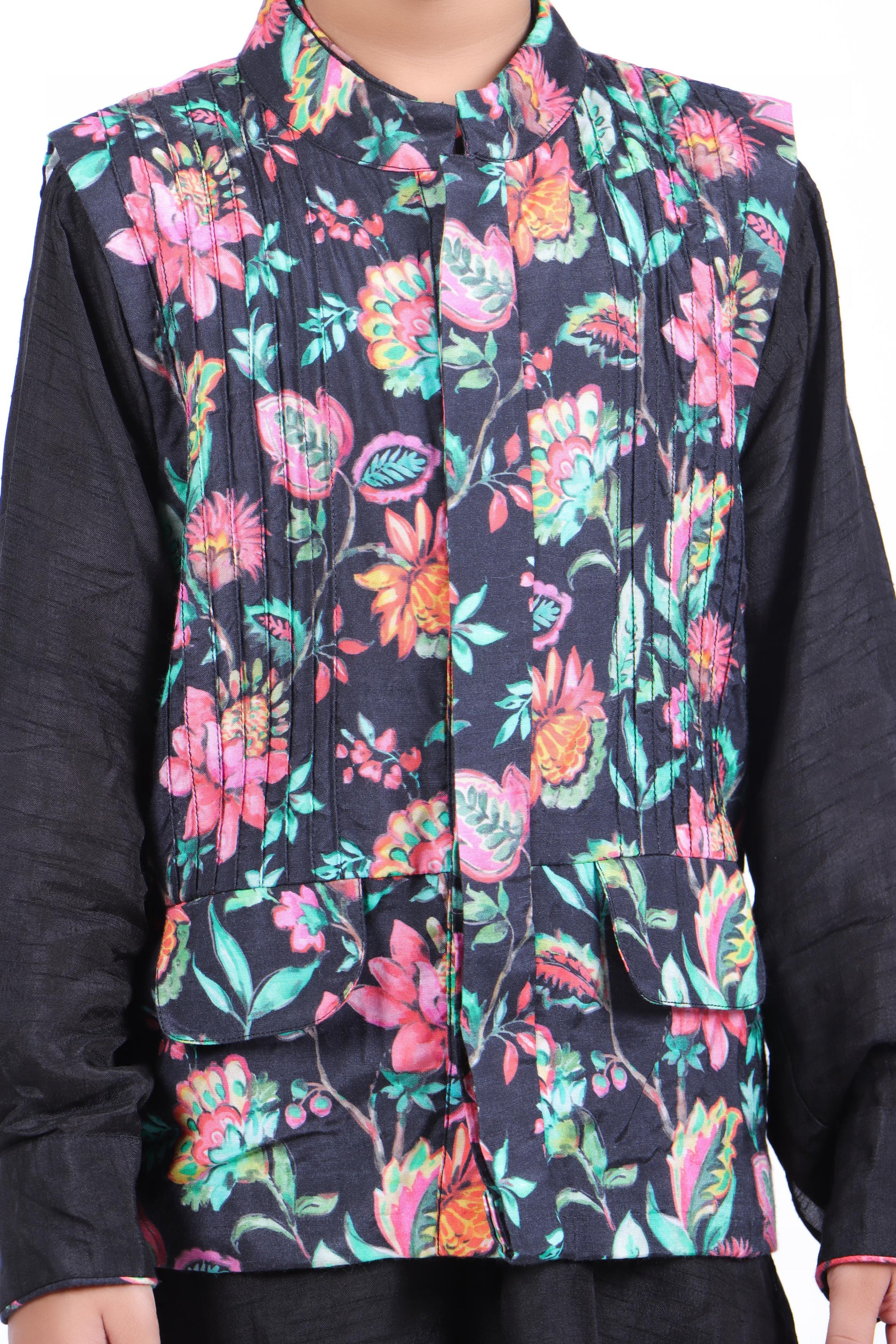 Black Floral Jacket with Kurta and Patiala