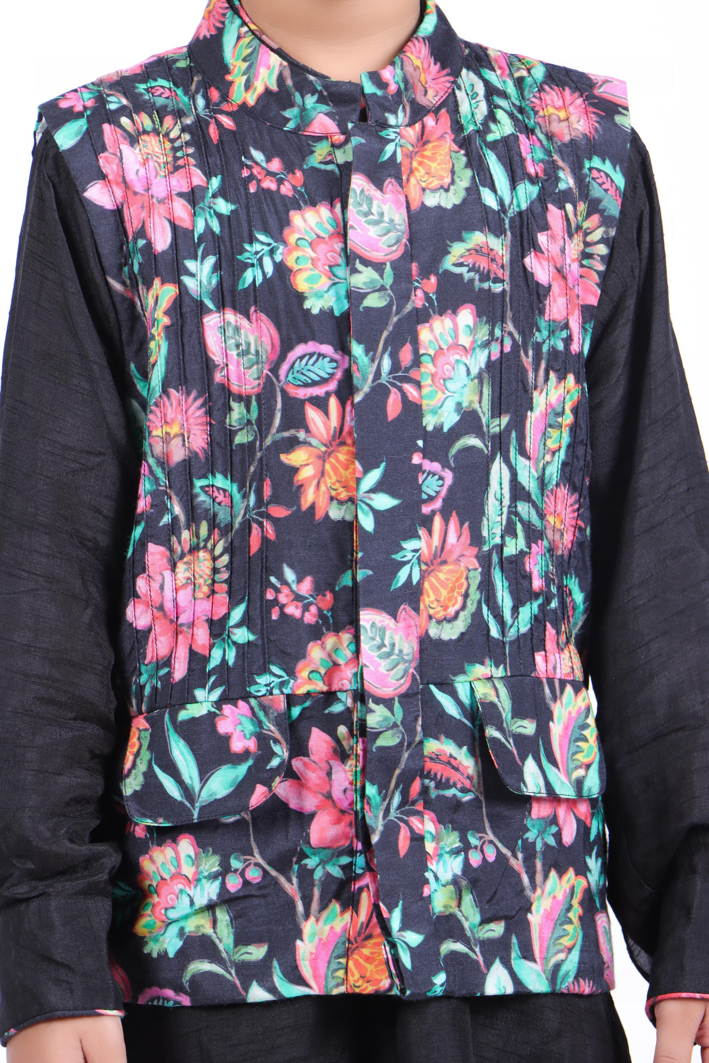 Black Floral Jacket with Kurta and Patiala