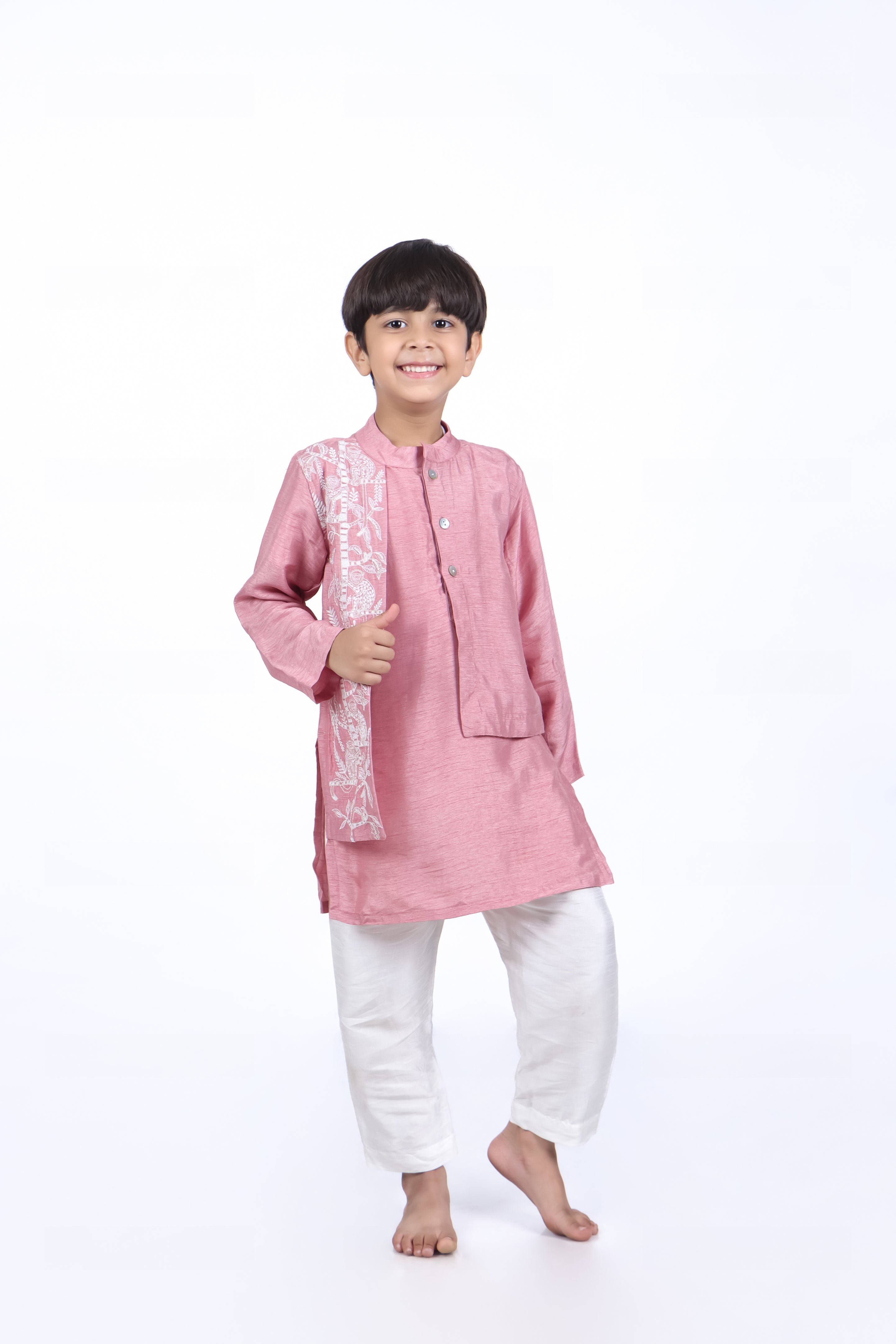 Onion Pink Kurta with Off White Pyjama
