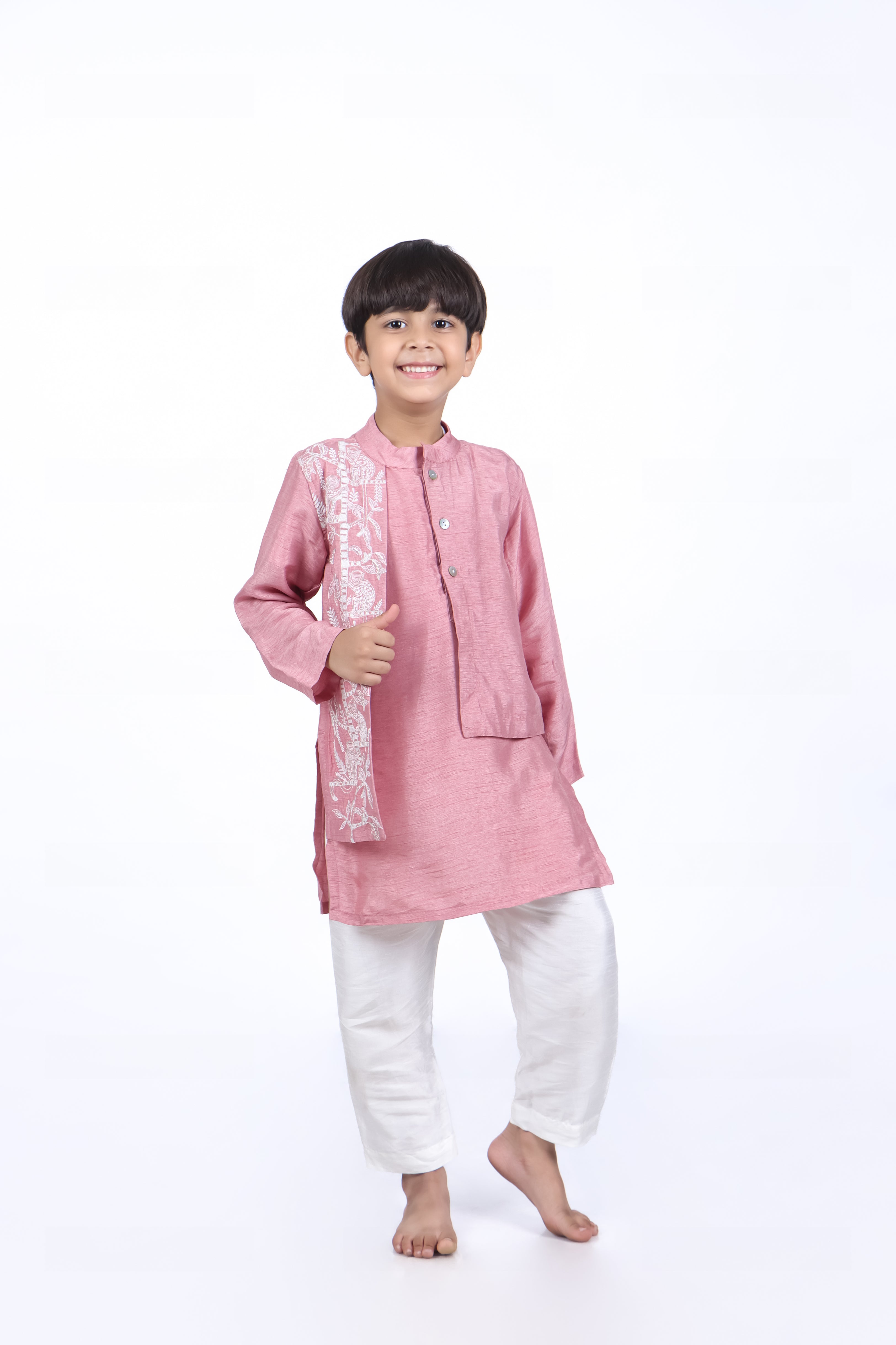 Onion Pink Kurta with Off White Pyjama
