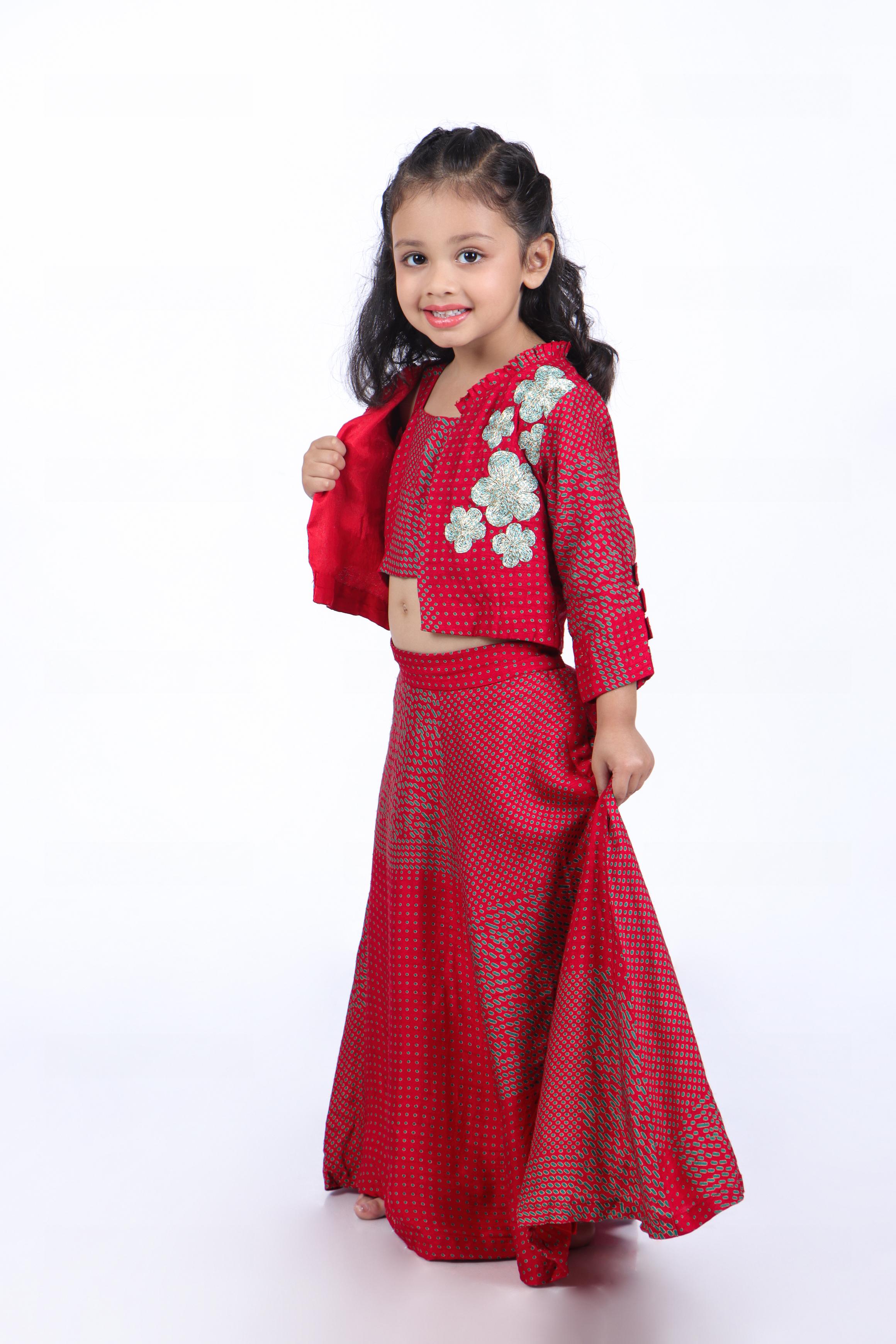 Printed Lehenga with Jacket Style Top